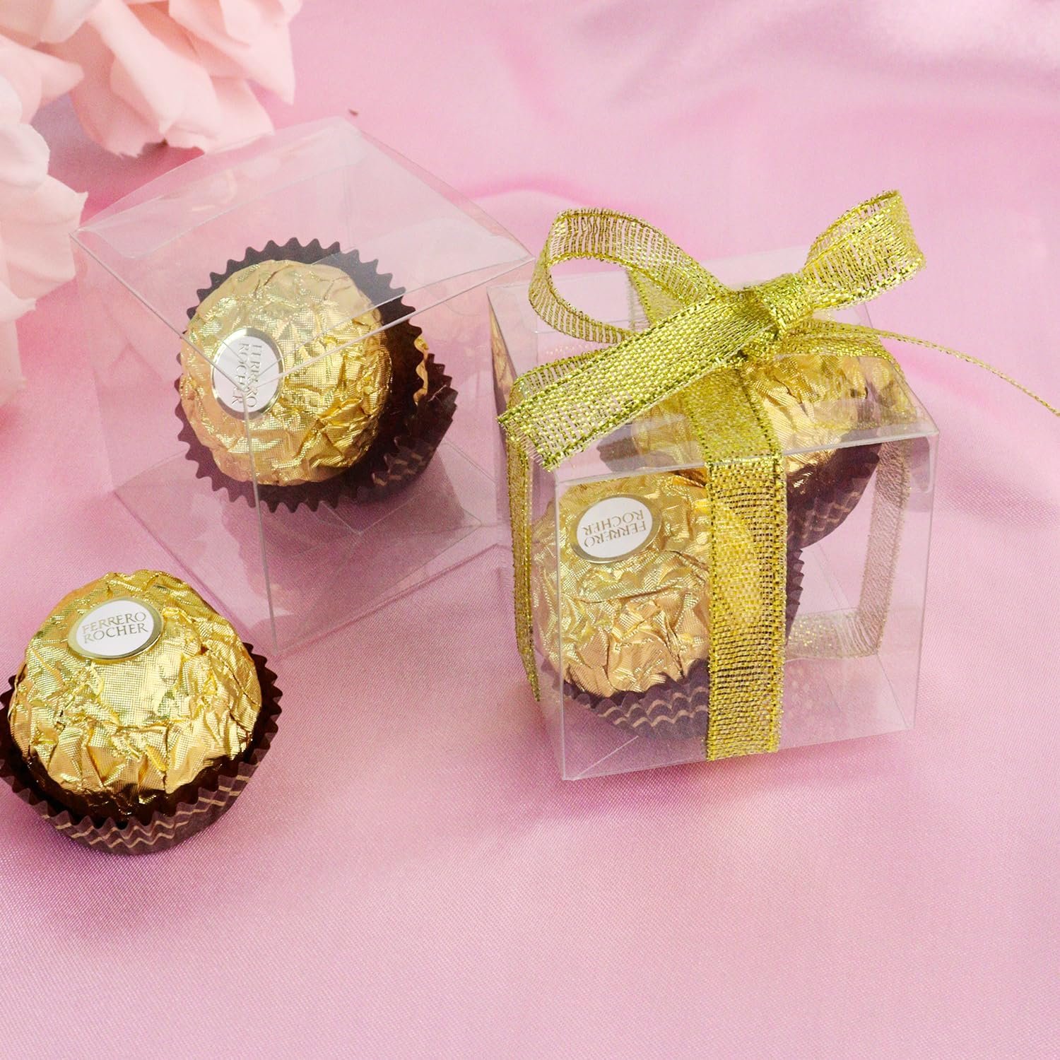 Grossiste Boîtes Transparentes 2x2x2 Pouces, Boîtes à Treats Favor avec Ruban, Logo Personnalisé, Fournisseur de Boîtes en Plastique Claires en Vrac