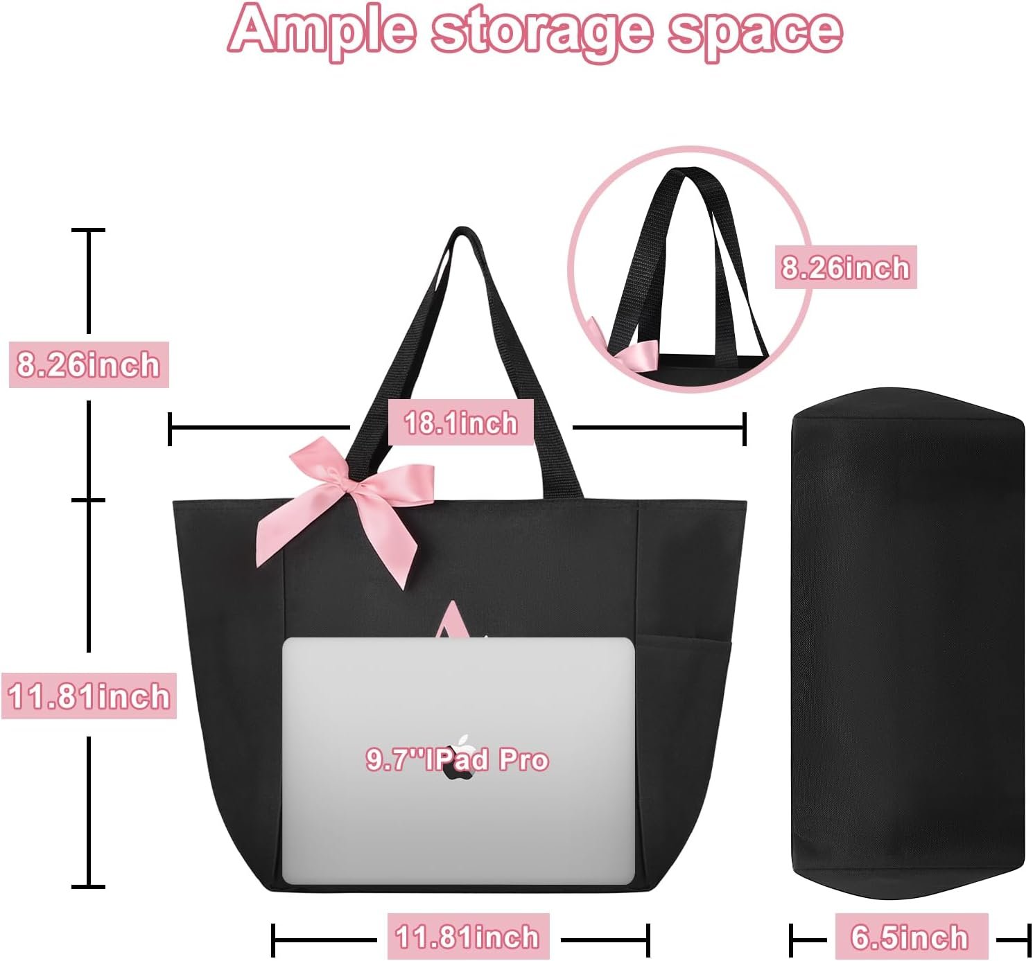 Tote Bag Waterproof en Vrac, Sac en Tissu Monogrammé à Initiales A-Z, Cadeaux pour Mariage, Logo Personnalisé, Noir et Rose, Fournisseur de Sac à Main pour Femmes
