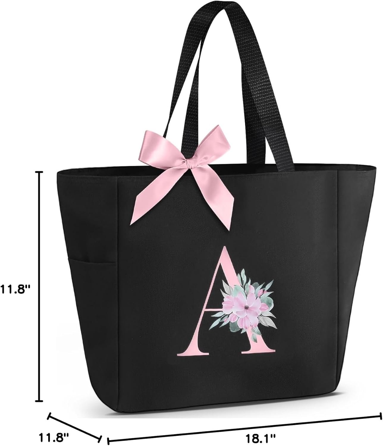 Tote Bag Waterproof en Vrac, Sac en Tissu Monogrammé à Initiales A-Z, Cadeaux pour Mariage, Logo Personnalisé, Noir et Rose, Fournisseur de Sac à Main pour Femmes