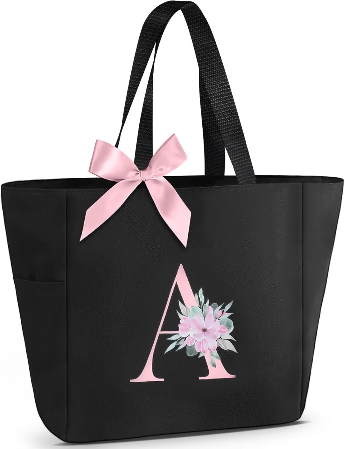 Tote Bag Waterproof en Vrac, Sac en Tissu Monogrammé à Initiales A-Z, Cadeaux pour Mariage, Logo Personnalisé, Noir et Rose, Fournisseur de Sac à Main pour Femmes