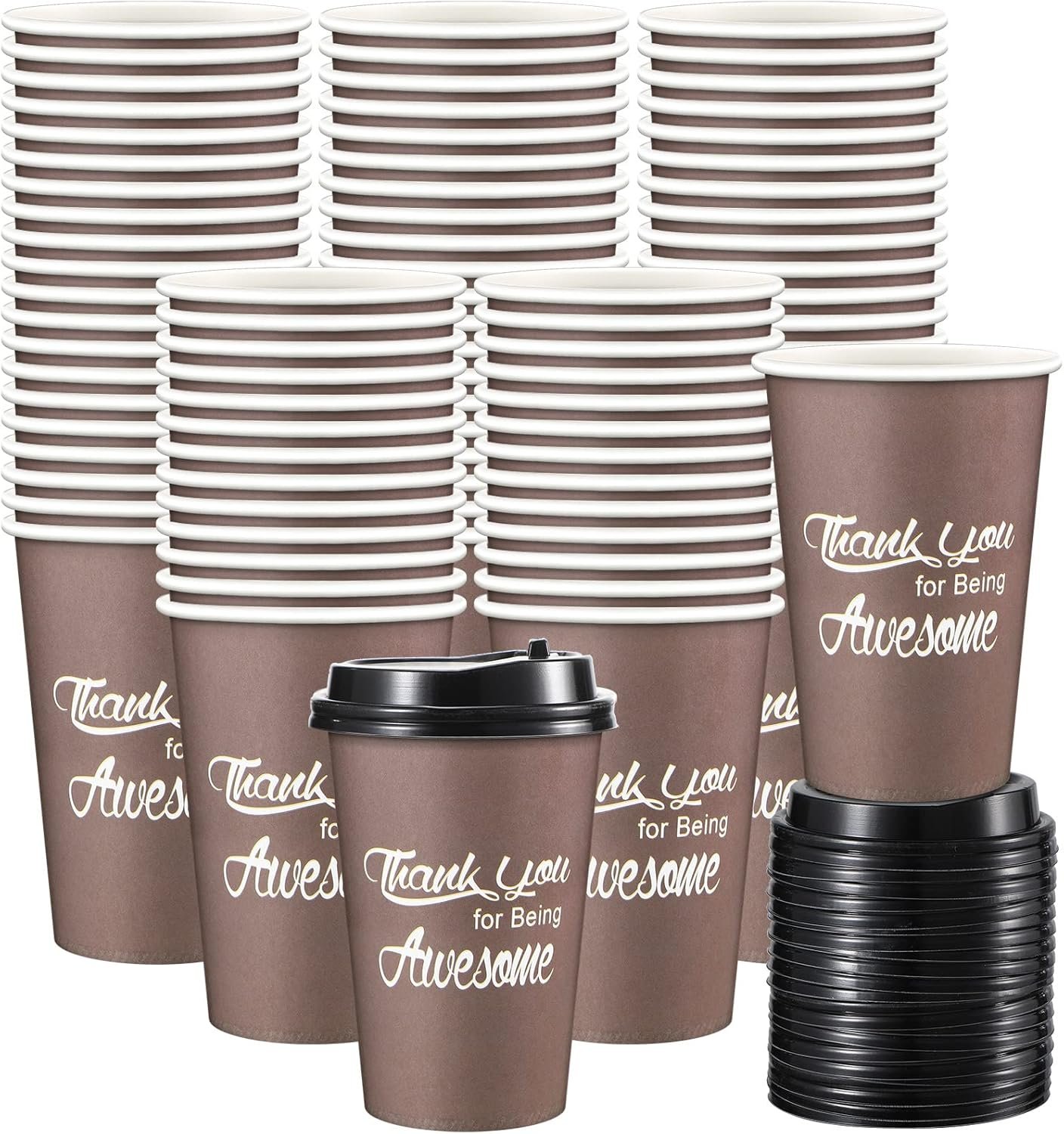 Grossiste gobelets en papier jetables 12 oz avec couvercles, Inspirants "Merci d'être génial", pour boissons, usage bureau, cafés, fêtes de graduation en vrac, Fabricant de produits personnalisés.