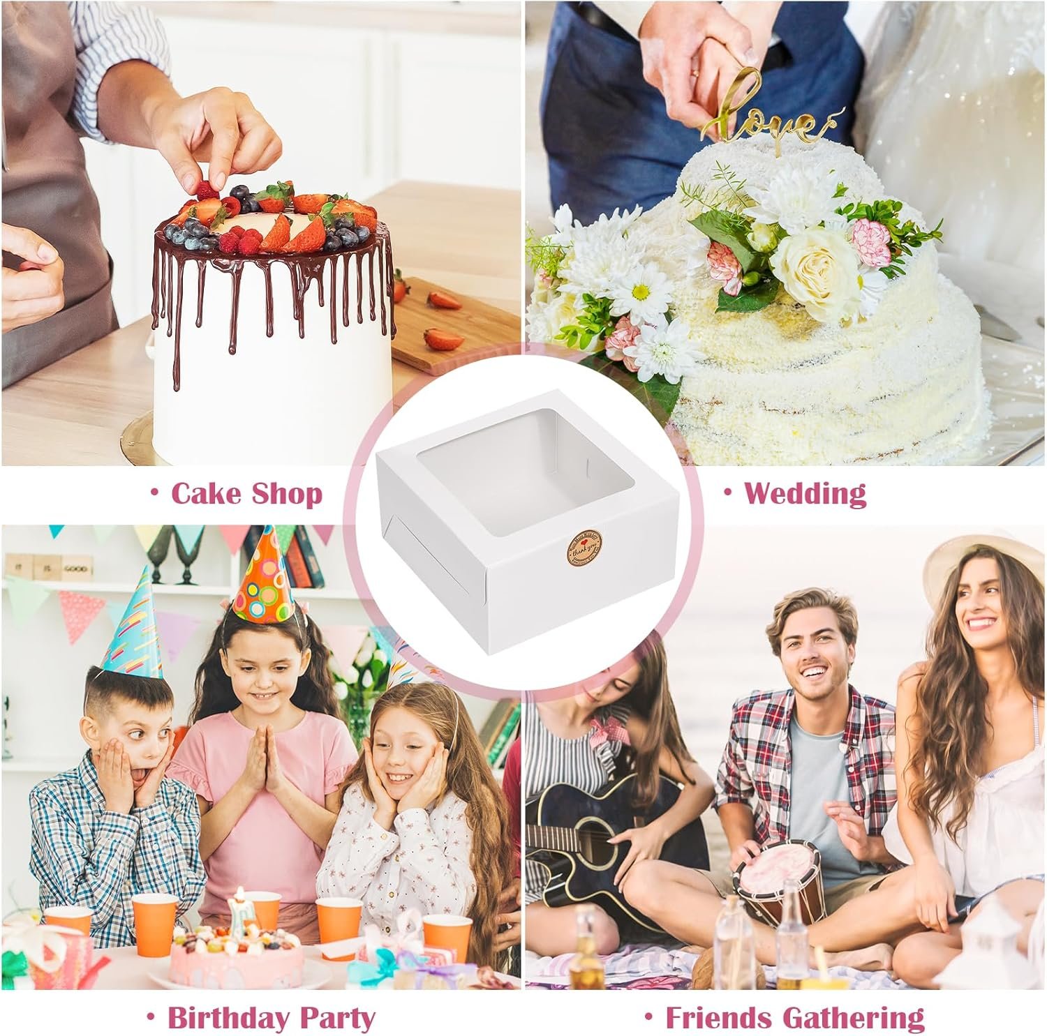 Grossiste 26pcs Boîtes à Gâteau 8x8x4 Pouces, Boîtes de Pâtisserie Blanches avec Fenêtres pour Cupcakes, Muffins, Cookies, et Donuts, Logo Personnalisé Lager pour Fournisseurs