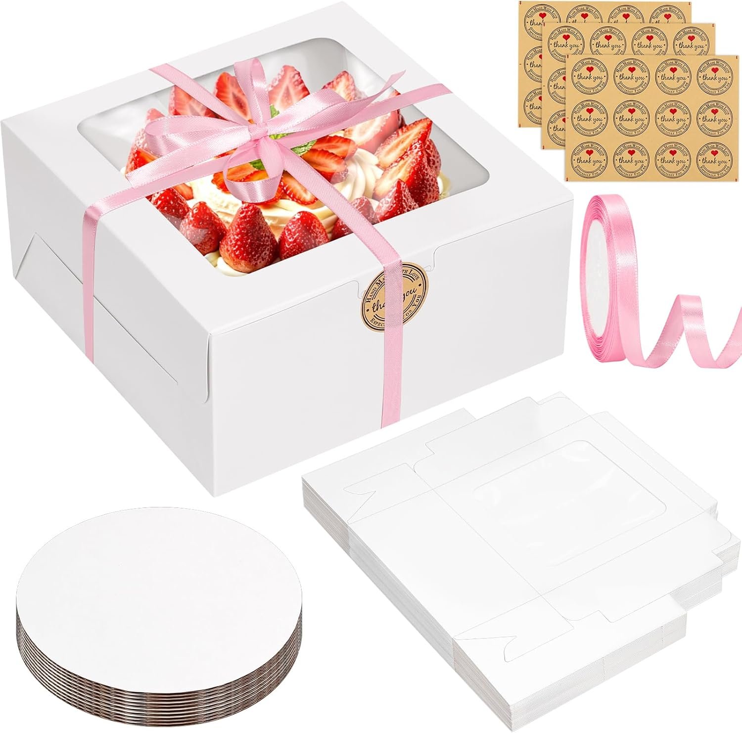 Grossiste 26pcs Boîtes à Gâteau 8x8x4 Pouces, Boîtes de Pâtisserie Blanches avec Fenêtres pour Cupcakes, Muffins, Cookies, et Donuts, Logo Personnalisé Lager pour Fournisseurs