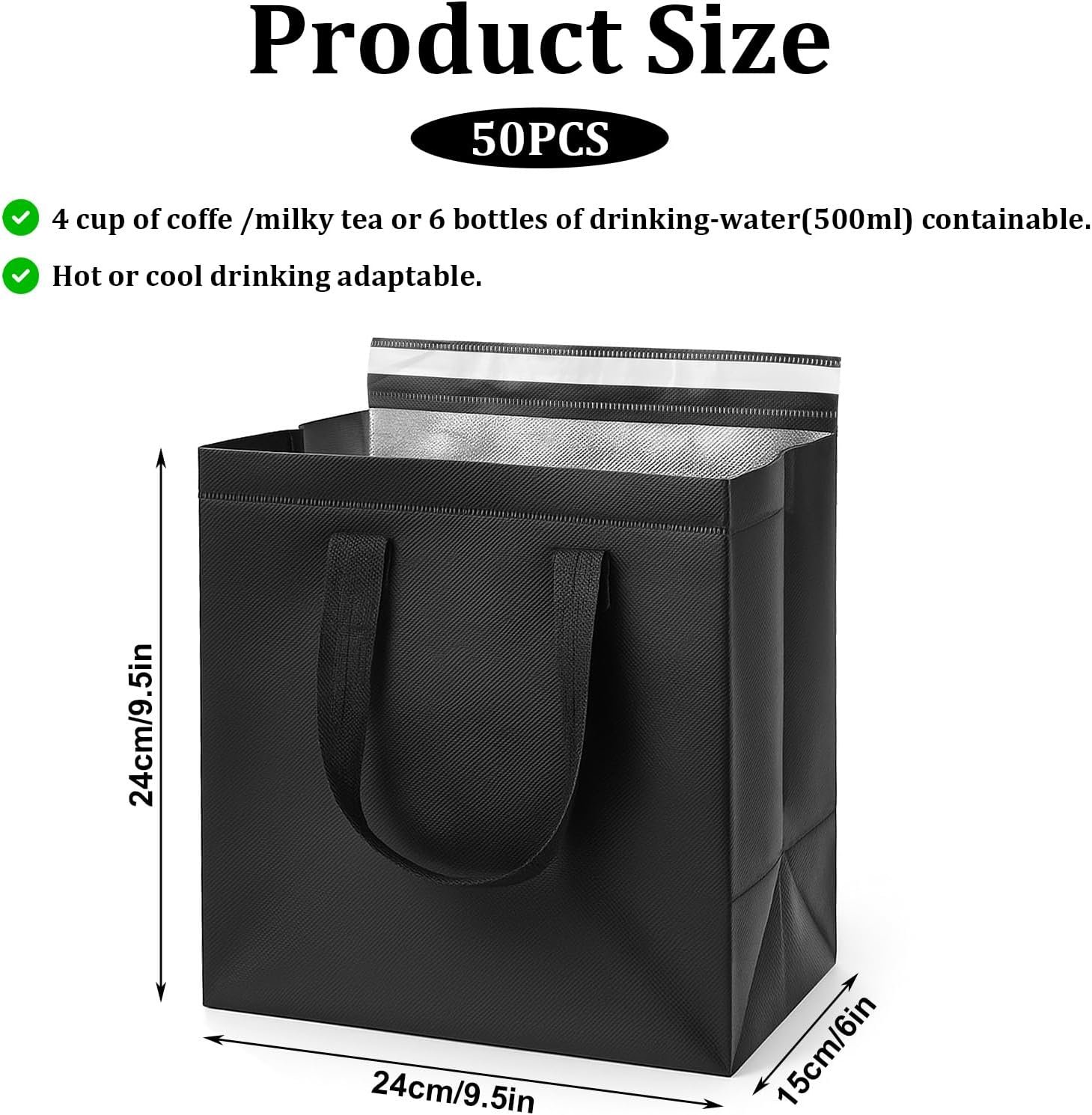 Grossiste sacs isothermes à emporter en vrac, 50 pièces, 9,5 x 6 x 10 pouces, pour café, dîner à emporter, thé au lait, aliments froids ou chauds, logo personnalisé disponible auprès du fabricant. Grossiste sacs isothermes à emporter en vrac, 50 pièces, 9,5 x 6 x 10 pouces, pour café, dîner à emporter, thé au lait, aliments froids ou chauds, logo personnalisé disponible auprès du fabricant.