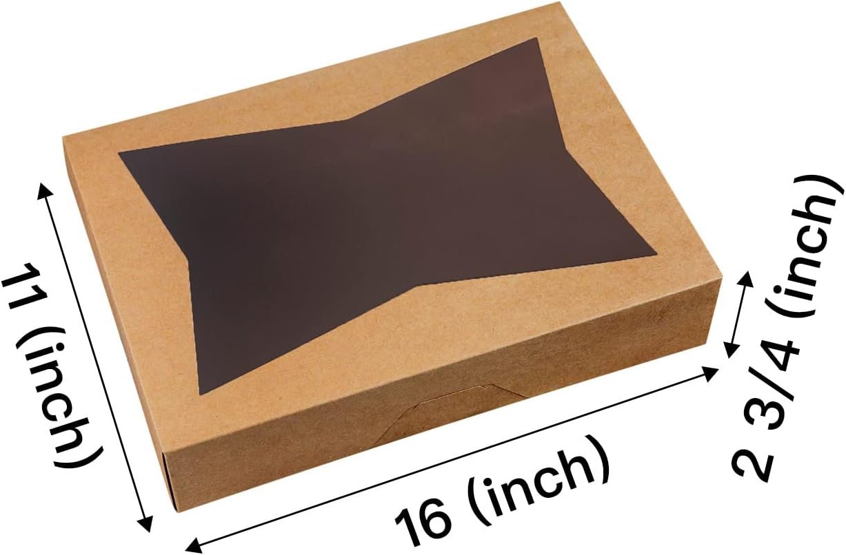 Grossiste 15-PACK de Boîtes à Pâtisserie Brunes 16x11x2.75 pouces pour Donuts, Muffins et Cookies avec fenêtre, Personnalisation de Logo disponible, Contenance 12 Donuts, Vente en Gros de 15 unités.