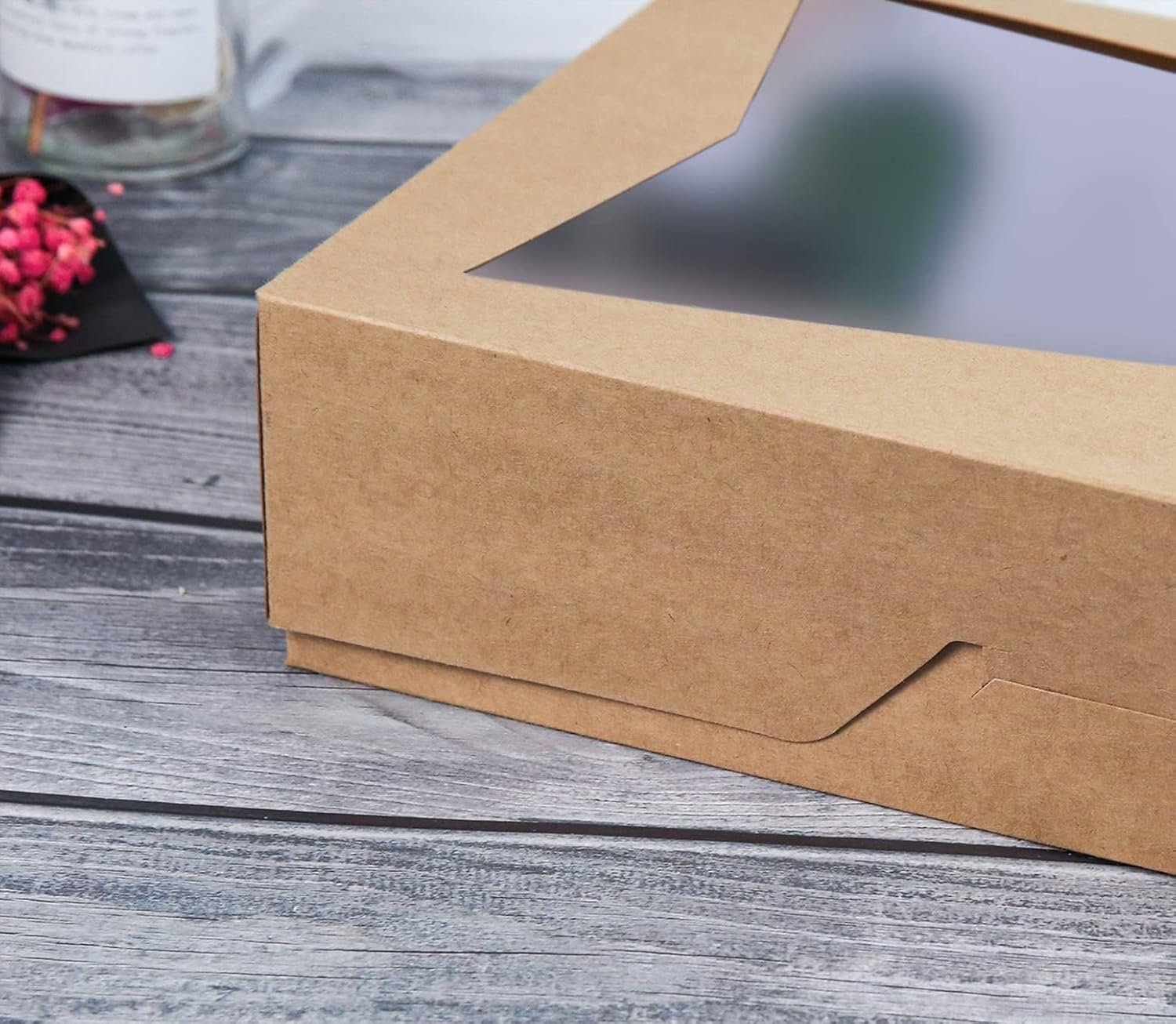 Grossiste 15-PACK de Boîtes à Pâtisserie Brunes 16x11x2.75 pouces pour Donuts, Muffins et Cookies avec fenêtre, Personnalisation de Logo disponible, Contenance 12 Donuts, Vente en Gros de 15 unités.