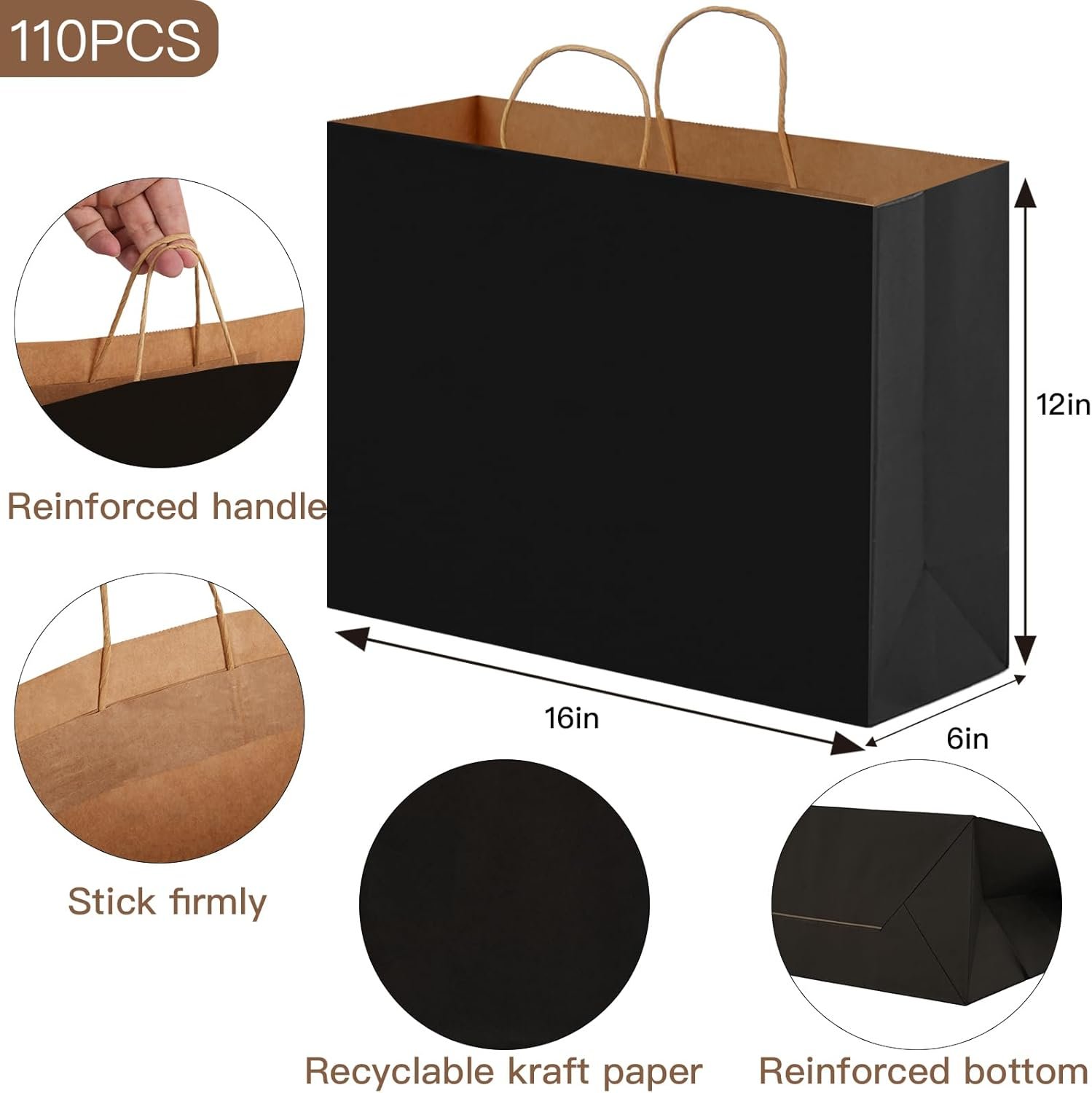 Sac en papier noir de 110 pcs 16x6x12 pouces, vente en gros pour les anniversaires, mariages, événements, avec logo personnalisé, fabriqué par un fournisseur de confiance. Sac en papier noir de 110 pcs 16x6x12 pouces, vente en gros pour les anniversaires, mariages, événements, avec logo personnalisé, fabriqué par un fournisseur de confiance.