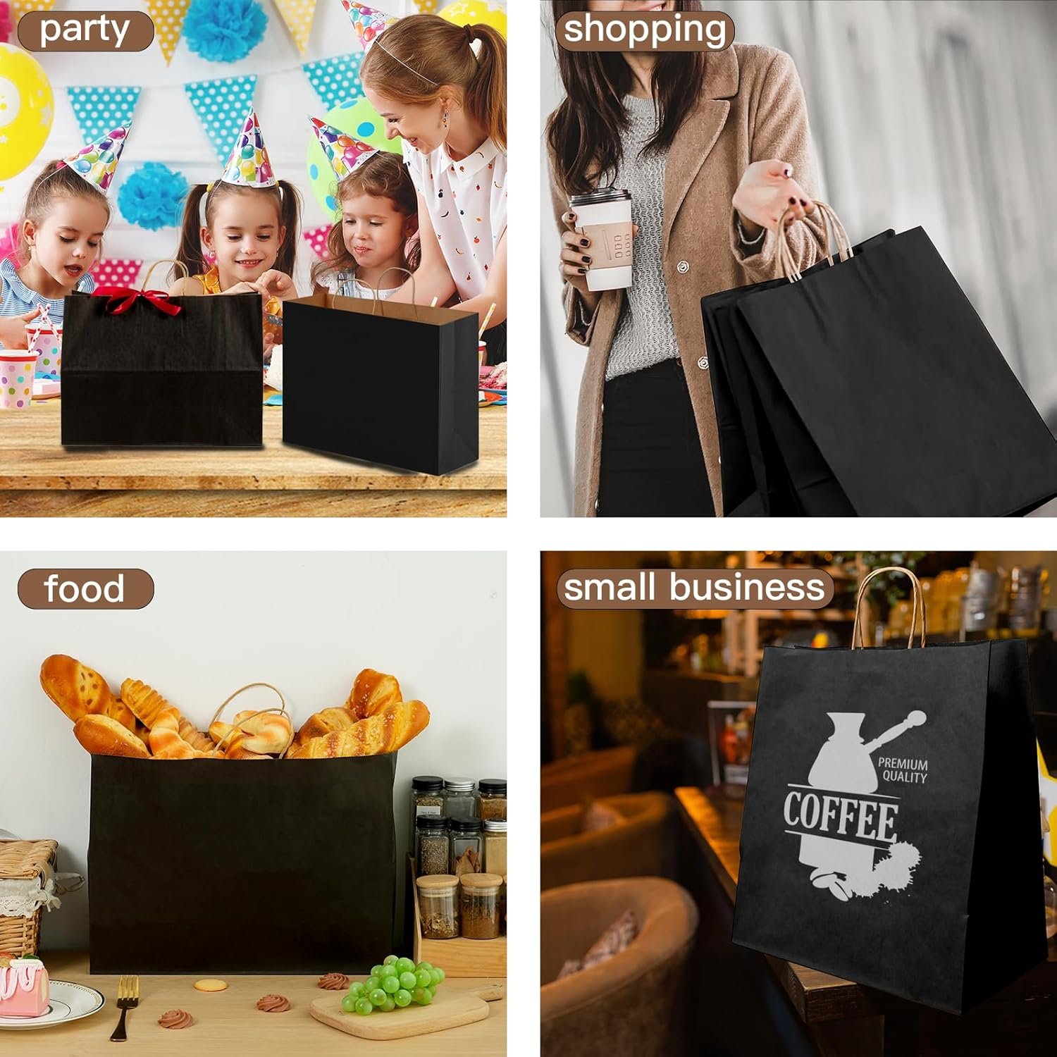 Sac en papier noir de 110 pcs 16x6x12 pouces, vente en gros pour les anniversaires, mariages, événements, avec logo personnalisé, fabriqué par un fournisseur de confiance. Sac en papier noir de 110 pcs 16x6x12 pouces, vente en gros pour les anniversaires, mariages, événements, avec logo personnalisé, fabriqué par un fournisseur de confiance.