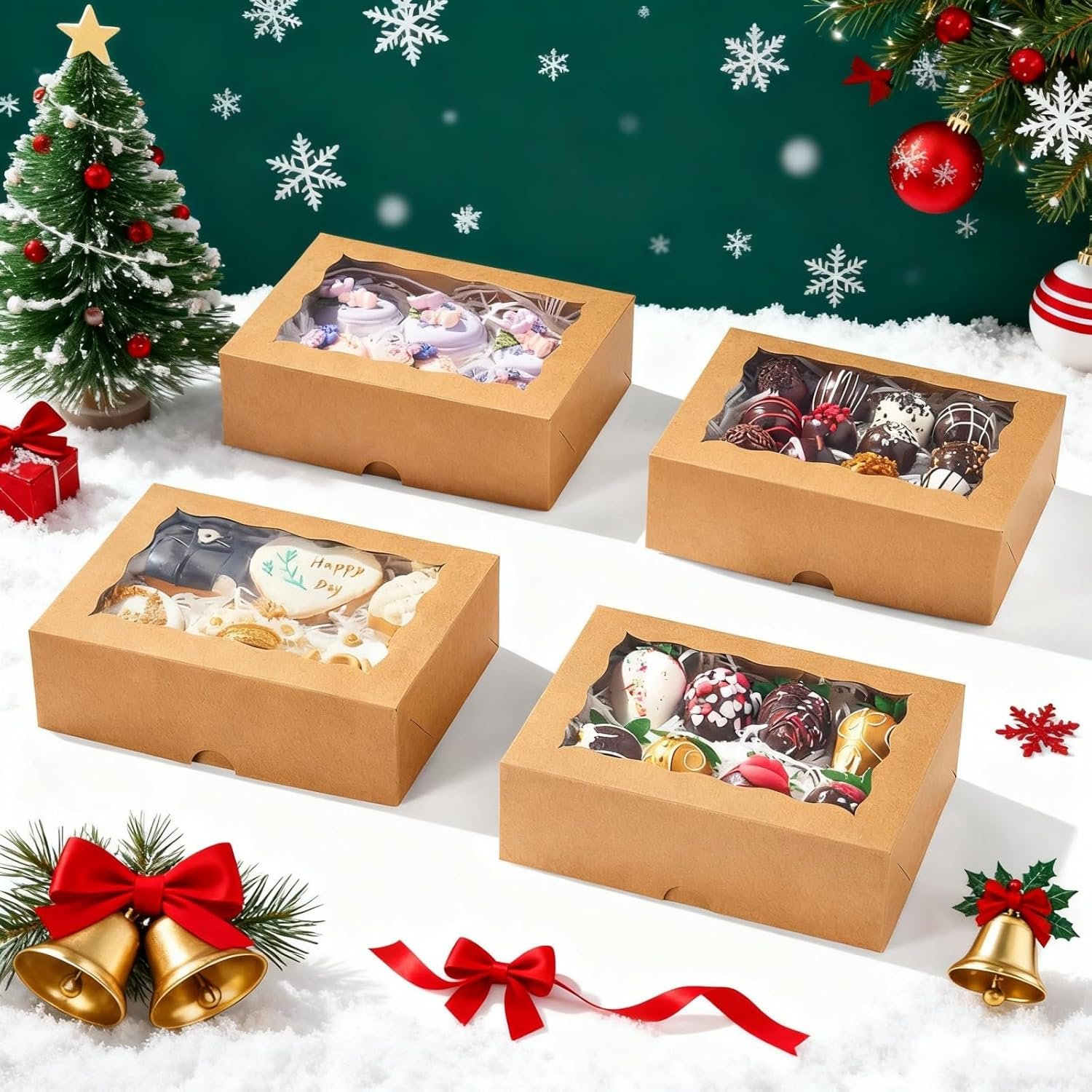 Boîtes à pâtisserie en carton marron de 8 pièces avec fenêtre, 8x6x2,5 pouces, parfaites pour la vente en gros de chocolat, fraises, macarons, truffes, oreillettes, cookies et donuts. OEM, fournisseur fiable, idéal pour les célébrations de différentes fêtes.