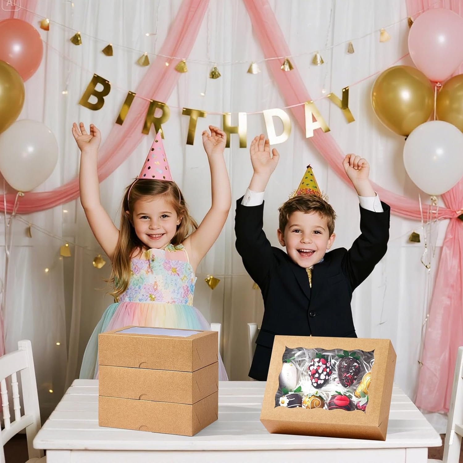 Boîtes à pâtisserie en carton marron de 8 pièces avec fenêtre, 8x6x2,5 pouces, parfaites pour la vente en gros de chocolat, fraises, macarons, truffes, oreillettes, cookies et donuts. OEM, fournisseur fiable, idéal pour les célébrations de différentes fêtes.