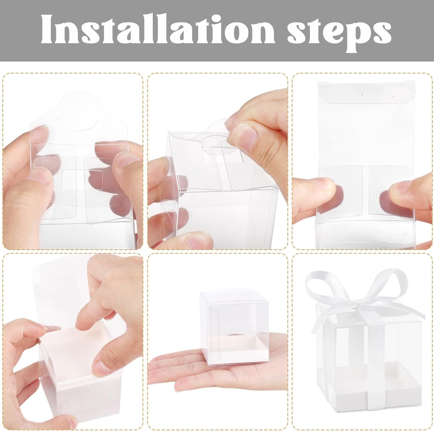 Grossiste en Vrac de Boîtes Favor, Boîtes Transparentes Miniatures 2x2x2 Pouces avec Ribbons Blancs pour Mariage, Anniversaire, Baptême et Décoration de Salle, OEM Personnalisé. Grossiste en Vrac de Boîtes Favor, Boîtes Transparentes Miniatures 2x2x2 Pouces avec Ribbons Blancs pour Mariage, Anniversaire, Baptême et Décoration de Salle, OEM Personnalisé.