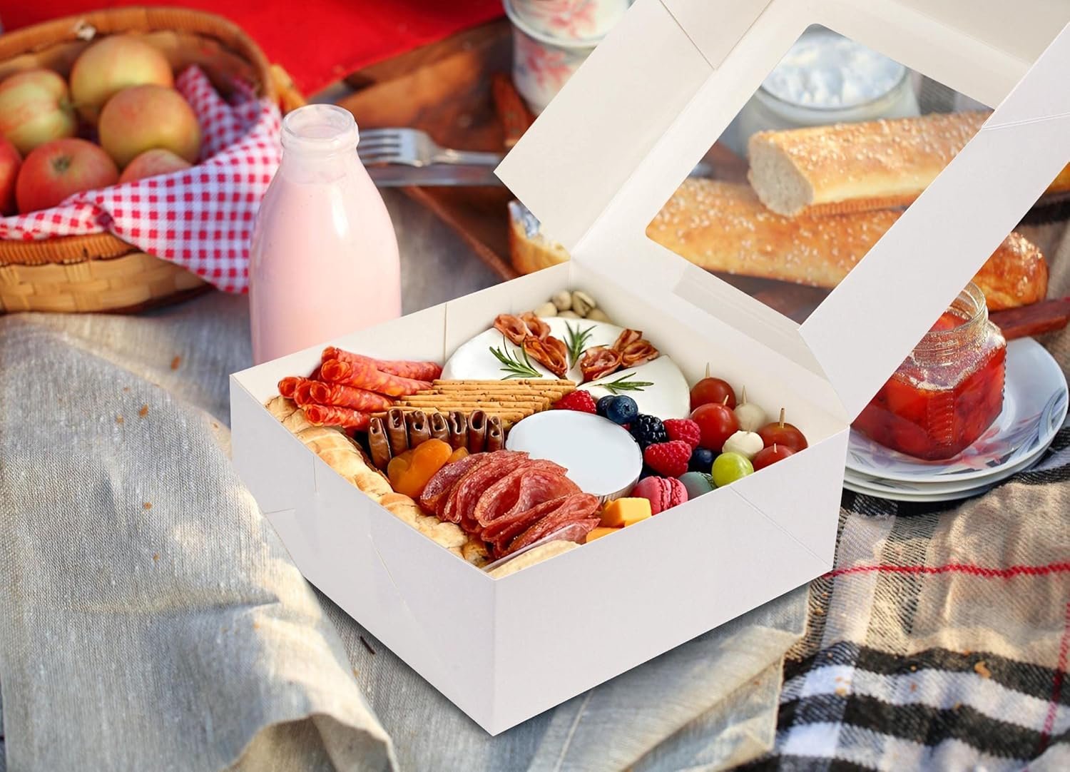 Grossiste Boîtes de Boulangerie 8x8x3 pouces avec fenêtre pour chocolat et fraises, idéal pour gâteau, cupcake, cookie, macaron et cœur brisable, Logo Personnalisé, Fournisseur de Boîtes en Papier (Pack de 30, Blanc)