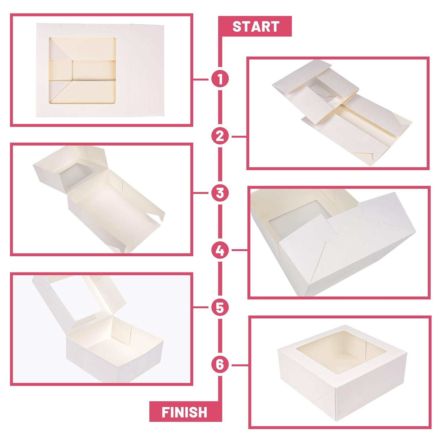 Grossiste Boîtes de Boulangerie 8x8x3 pouces avec fenêtre pour chocolat et fraises, idéal pour gâteau, cupcake, cookie, macaron et cœur brisable, Logo Personnalisé, Fournisseur de Boîtes en Papier (Pack de 30, Blanc)