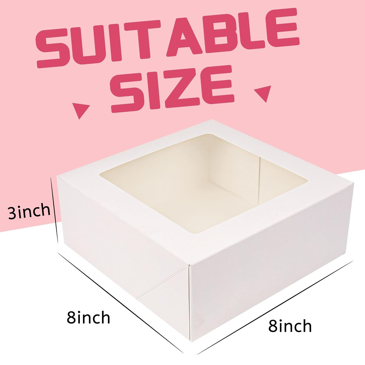 Grossiste Boîtes de Boulangerie 8x8x3 pouces avec fenêtre pour chocolat et fraises, idéal pour gâteau, cupcake, cookie, macaron et cœur brisable, Logo Personnalisé, Fournisseur de Boîtes en Papier (Pack de 30, Blanc)