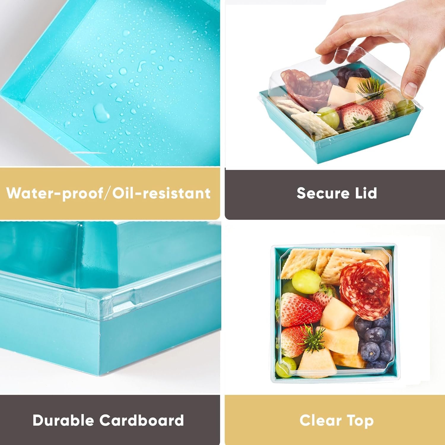 Grossiste boîtes à charcuterie jetables 50 pièces 5 pouces avec couvercles transparents - Boîtes mini pour transport, contenant à emporter pour sandwichs, gâteaux, cookies, sushi, fraises - OEM, fournisseur en gros