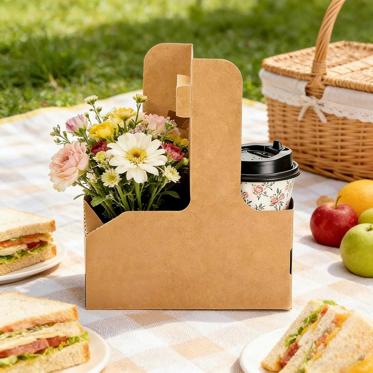 Grossiste 50 Paquet Porte-Cups en Kraft 2 et 4 Tasses avec Poignée, Fournisseur de Transport de Boissons, Logo Personnalisé pour Décoration Saint-Valentin