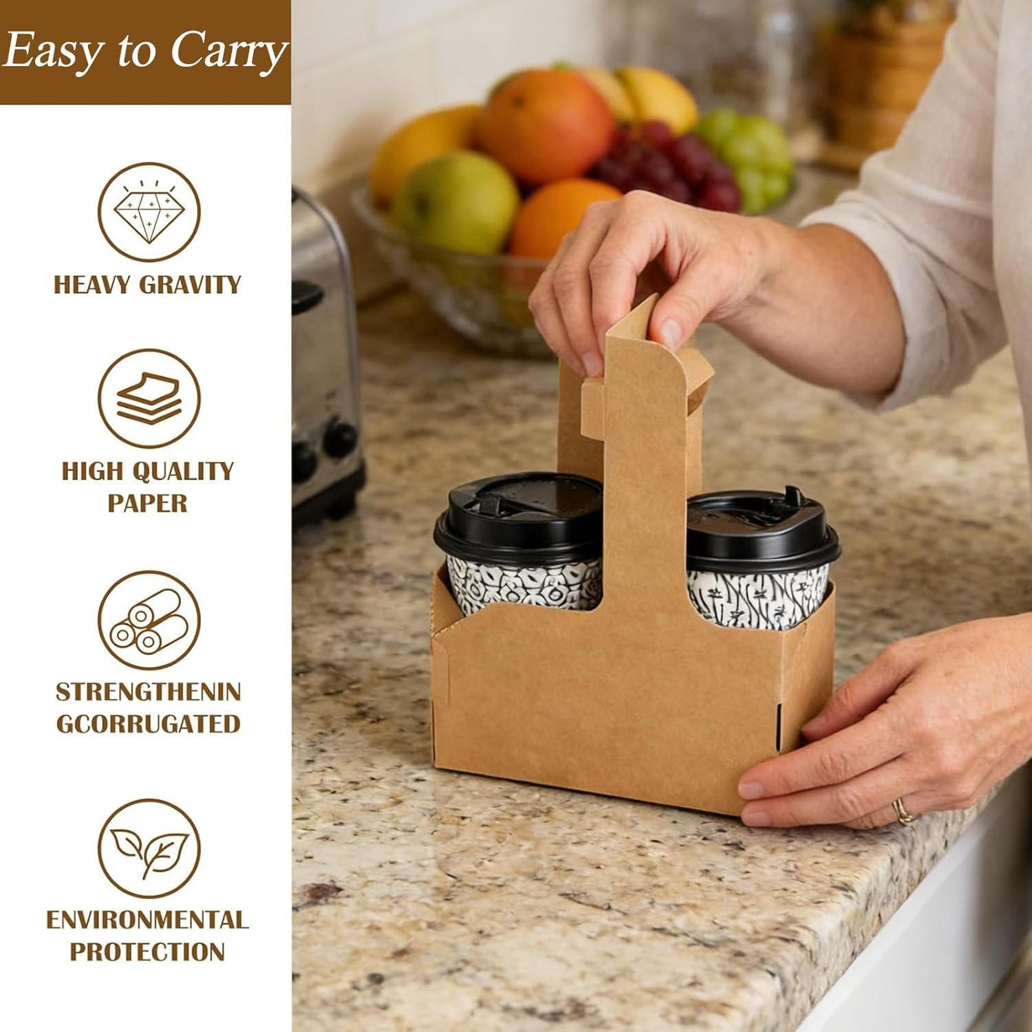 Grossiste 50 Paquet Porte-Cups en Kraft 2 et 4 Tasses avec Poignée, Fournisseur de Transport de Boissons, Logo Personnalisé pour Décoration Saint-Valentin