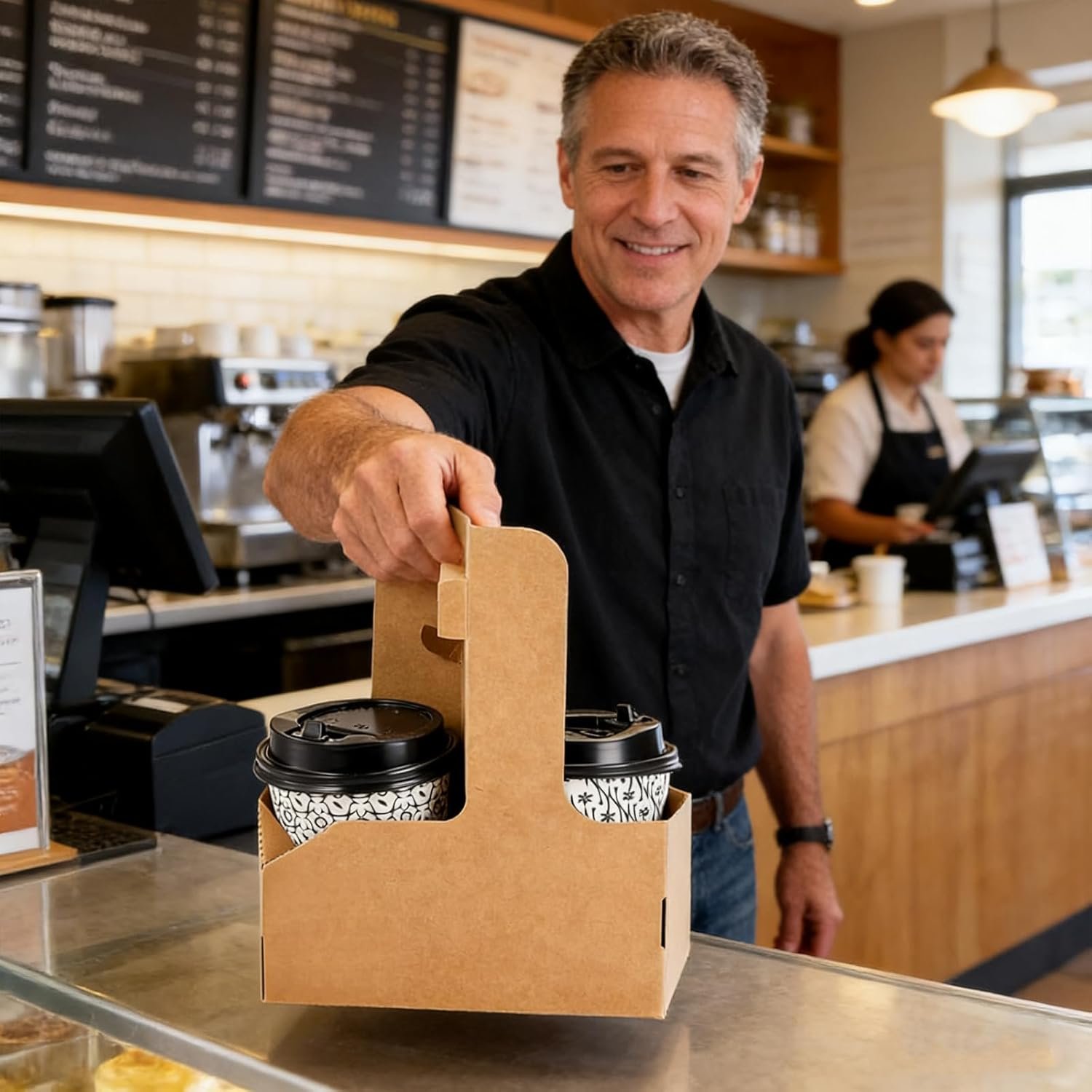 Grossiste 50 Paquet Porte-Cups en Kraft 2 et 4 Tasses avec Poignée, Fournisseur de Transport de Boissons, Logo Personnalisé pour Décoration Saint-Valentin
