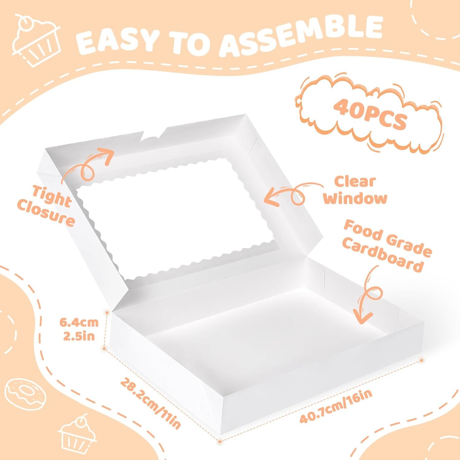 Grossiste en Vrac, Boîtes à Pâtisserie 40pcs avec Fenêtre 16x11x2,5 pouces, Boîtes à Donuts, Boîtes Blanches pour Fraises en Chocolat, Macarons, Tartes, Cookies, Fabricant, Logo Personnalisé Grossiste en Vrac, Boîtes à Pâtisserie 40pcs avec Fenêtre 16x11x2,5 pouces, Boîtes à Donuts, Boîtes Blanches pour Fraises en Chocolat, Macarons, Tartes, Cookies, Fabricant, Logo Personnalisé