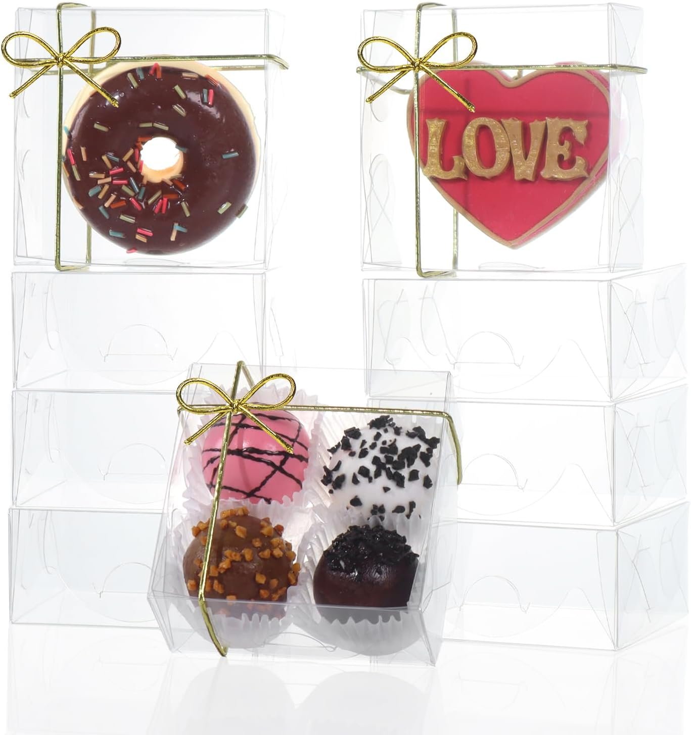 Grossiste 50PCS Boîtes à Cookies Transparentes 3.3X3.3X1.5inch, Idéal pour Présenter des Petits Objets - Bijoux, Artisanats, Friandises, Macarons, Chocolats, Donuts, Mini Pâtisserie, Fournitures de Mariage avec Logo Personnalisé, Fabricant de Solutions d'Emballage en Vrac