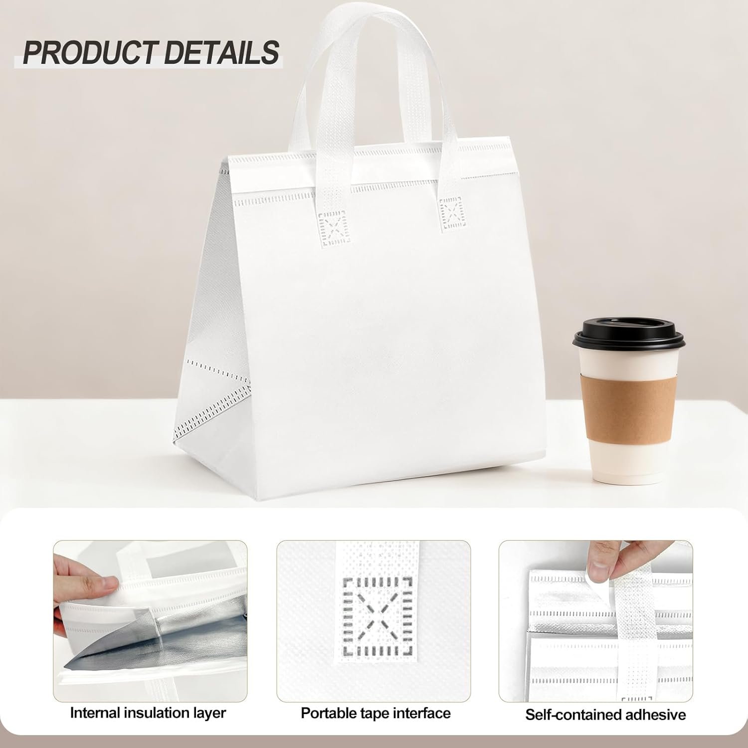 120 Pcs Sac Isolé à Emporter Vente en Gros pour Aliments Chauds et Froids, Fabricant de Sacs de Déjeuner Isolés pour Café, Lait, Thé, BBQ, Mariage, Anniversaire, Restauration, Épicerie, Pique-Nique, Don, Sac Cadeau avec Logo Personnalisé.