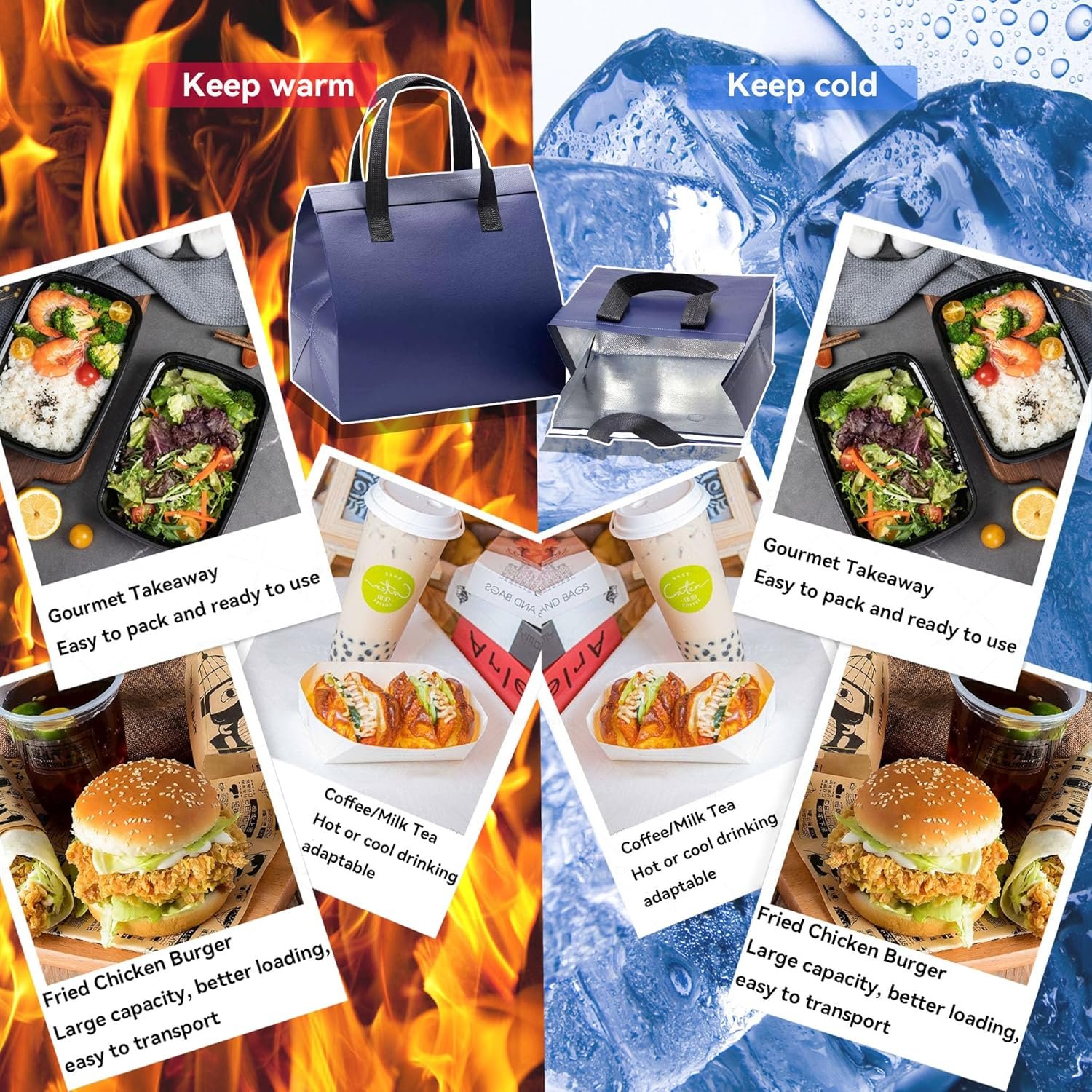 Grossiste de sacs à emporter isolés 100 pcs, sacs à lunch jetables pour plats à emporter, OEM pour restaurants et épiceries, 9.5 x 6 x 10 po (bleu marine) Grossiste de sacs à emporter isolés 100 pcs, sacs à lunch jetables pour plats à emporter, OEM pour restaurants et épiceries, 9.5 x 6 x 10 po (bleu marine)