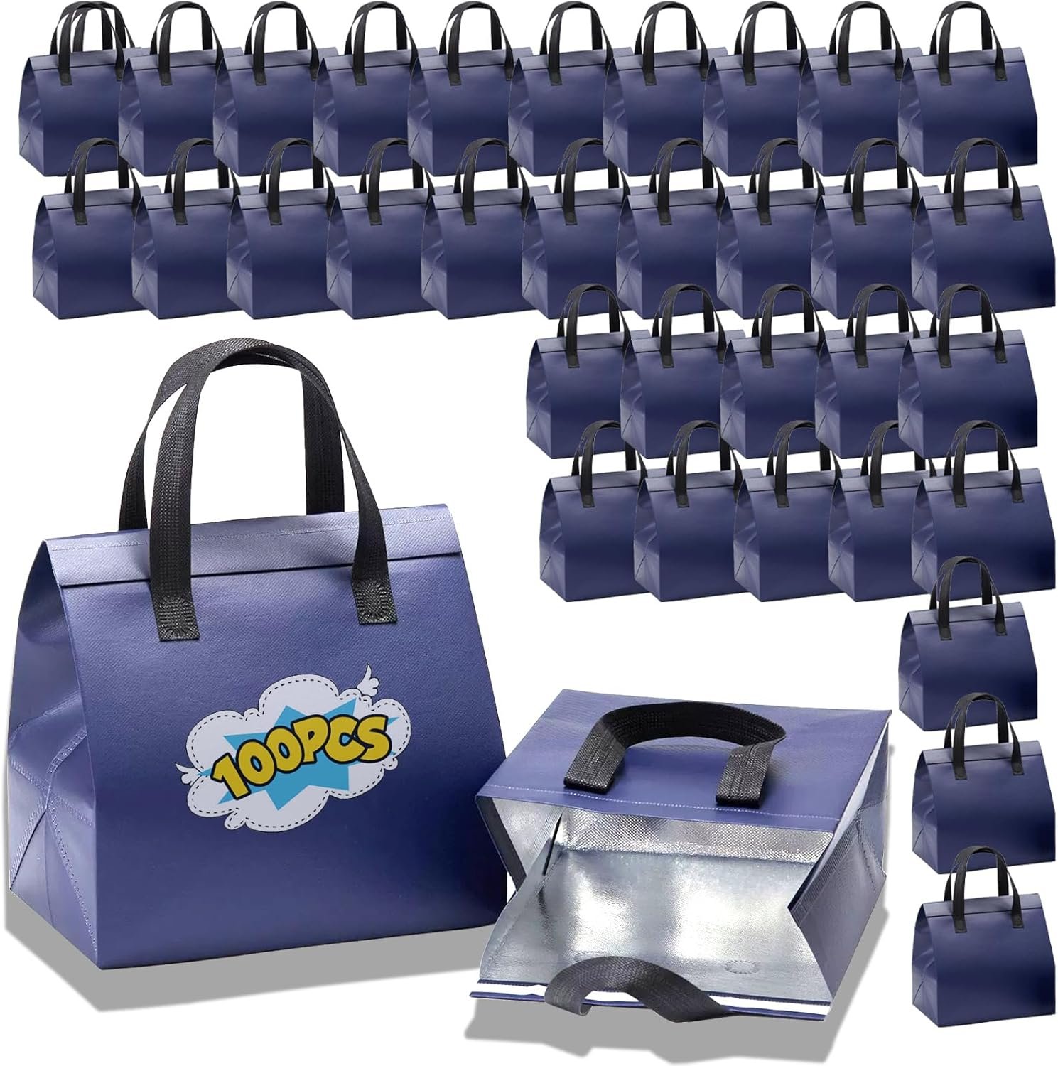 Grossiste de sacs à emporter isolés 100 pcs, sacs à lunch jetables pour plats à emporter, OEM pour restaurants et épiceries, 9.5 x 6 x 10 po (bleu marine)