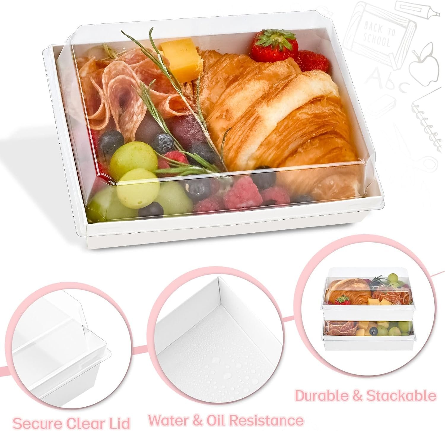 Grossiste en Vrac de Boîtes à Charcuterie 7x5 pouces avec Couvercles Clairs, 50 Packs de Boîtes en Papier avec Fenêtre, Containers Alimentaires Jetables pour Sandwichs, Fraises, Biscuits, Cupcakes, OEM