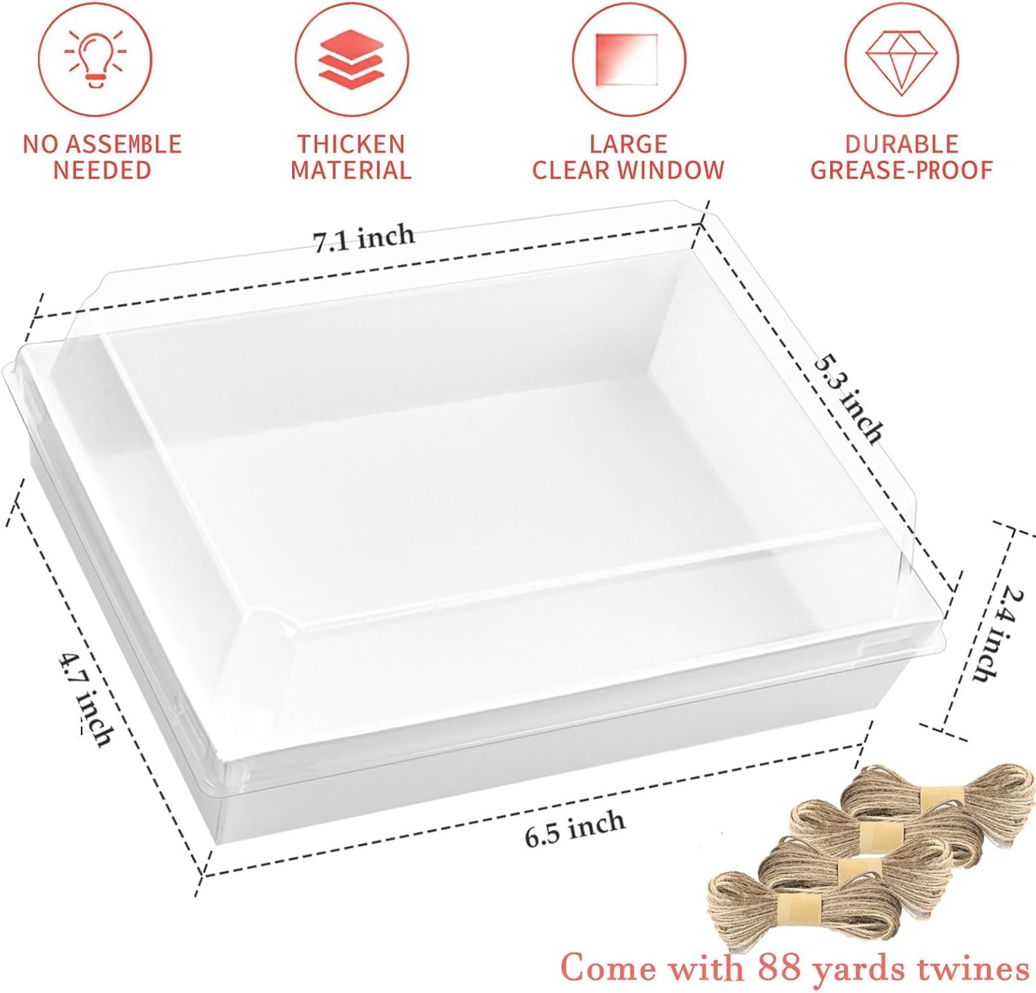 Grossiste en Vrac de Boîtes à Charcuterie 7x5 pouces avec Couvercles Clairs, 50 Packs de Boîtes en Papier avec Fenêtre, Containers Alimentaires Jetables pour Sandwichs, Fraises, Biscuits, Cupcakes, OEM