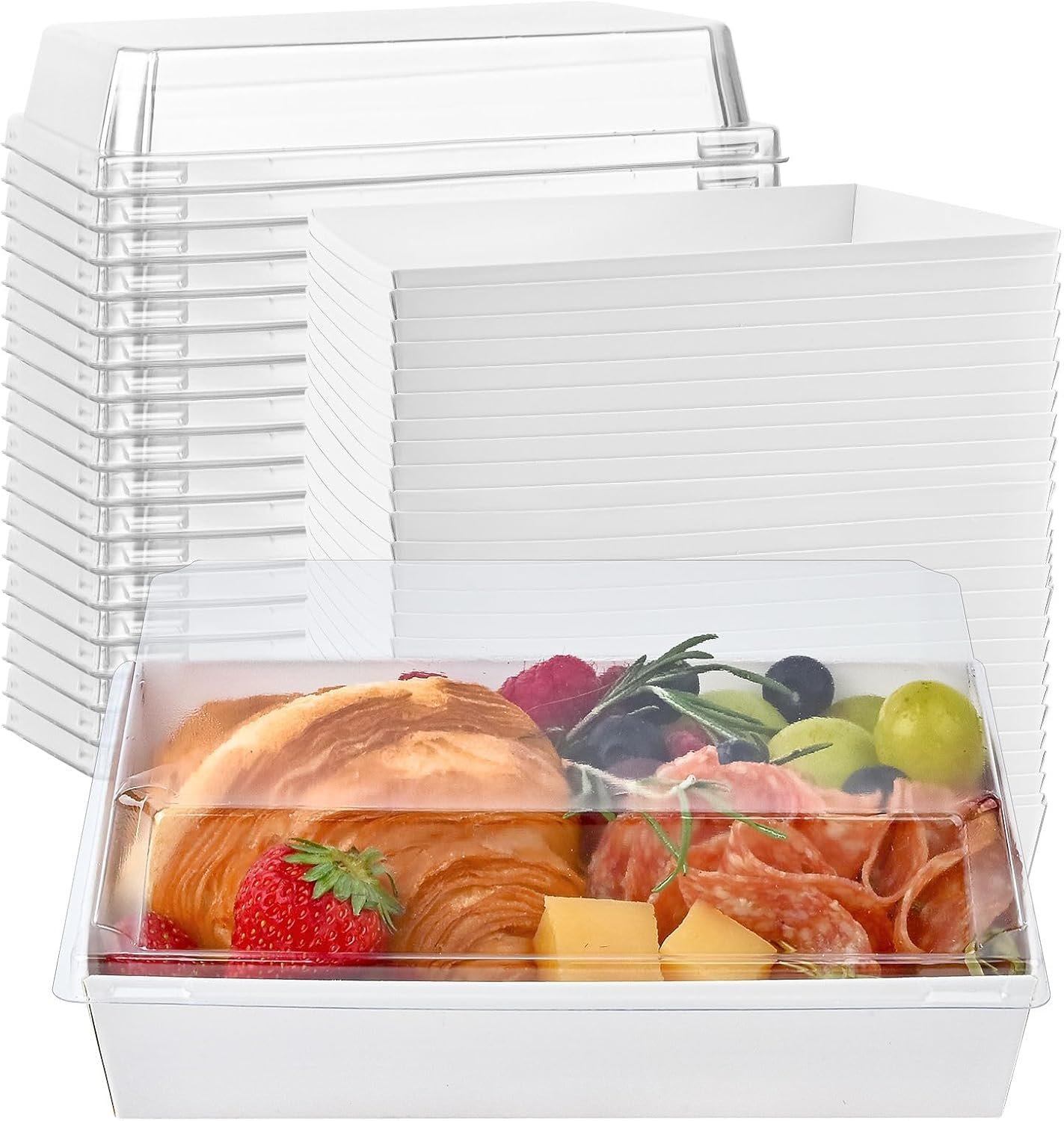 Grossiste en Vrac de Boîtes à Charcuterie 7x5 pouces avec Couvercles Clairs, 50 Packs de Boîtes en Papier avec Fenêtre, Containers Alimentaires Jetables pour Sandwichs, Fraises, Biscuits, Cupcakes, OEM