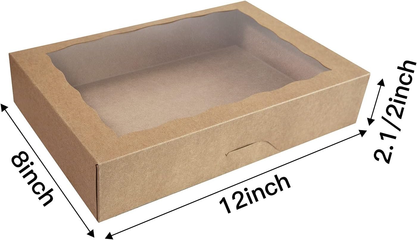 Grossiste Boîte à pâtisserie brune 15 pièces 12x8x2,5 pouces pour donuts et muffins avec couvercle transparent - Fabricant de boîte en papier auto-pop-up pour chocolats et fraises, Logo Personnalisé.