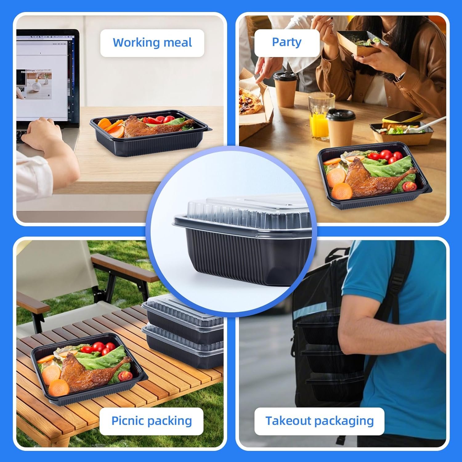 Grossiste en Vrac Conteneurs Plastiques avec Couvercle 40 Paquet 48 oz - Solution Reutilisable Anti-fuites pour À Emporter | Fabricant Flexible en PP Pur sans BPA - Conteneur Alimentaire Compatible Lave-Vaisselle et Micro-ondes pour Préparation de Repas en Restaurant OEM