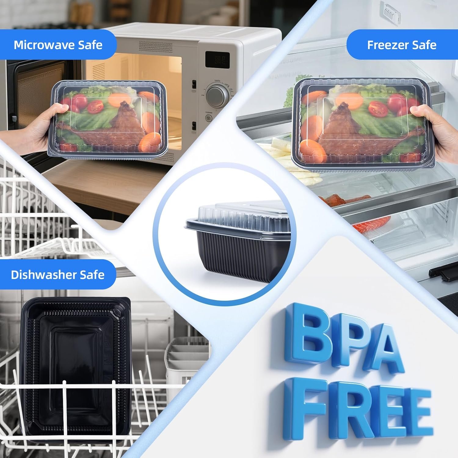 Grossiste en Vrac Conteneurs Plastiques avec Couvercle 40 Paquet 48 oz - Solution Reutilisable Anti-fuites pour À Emporter | Fabricant Flexible en PP Pur sans BPA - Conteneur Alimentaire Compatible Lave-Vaisselle et Micro-ondes pour Préparation de Repas en Restaurant OEM