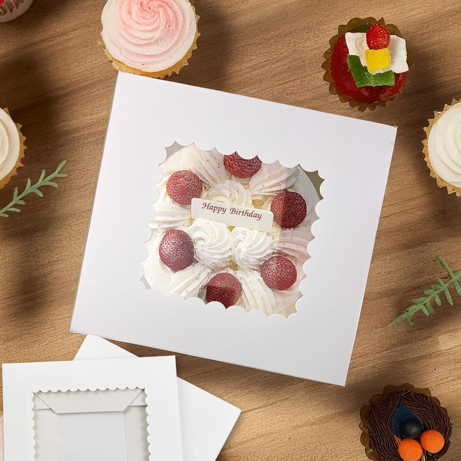 Grossiste de boîtes à gâteaux hautes blanches avec fenêtre 15 pièces en gros en vrac, tailles 12x12x12, 10x10x10, 8x8x8 pouces, OEM pour boulangeries.