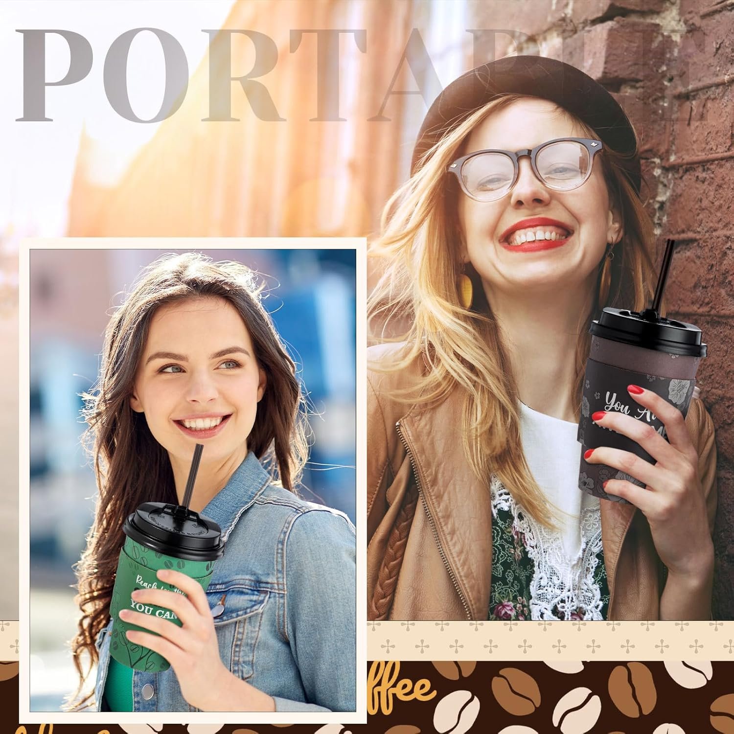 Grossiste de 100 Sets de Gobelets en Papier Jetables de 12 oz avec Couvercles, Manchons, Pailles, Motivants à Emporter pour Boissons Chaudes et Froides, Fournisseur de Gobelets Chocolat Cocoa, OEM, 5 Styles