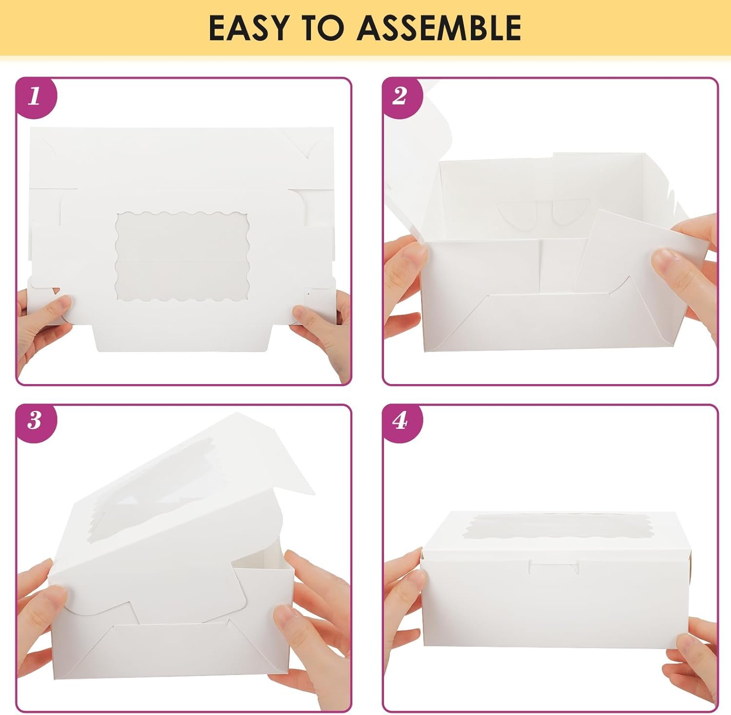 Grosiste de boîtes à gâteaux avec fenêtre, 48 pièces, 8x6x2,5 pouces, pour chocolats, muffins, bonbons, logo personnalisé, fournisseur idéal, vente en gros.