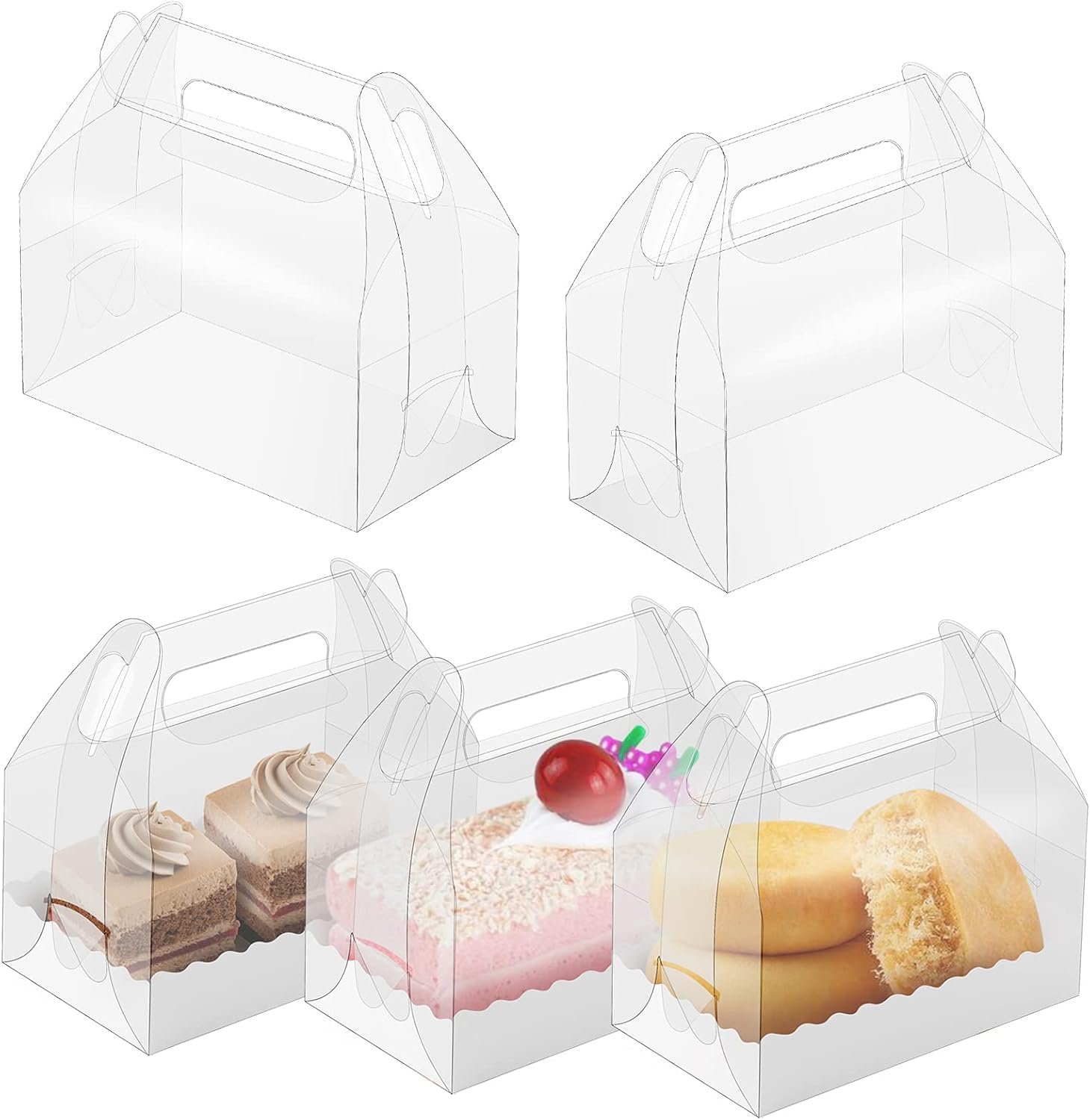 Boîtes à gâteaux transparentes en vrac, 15 unités, avec carton, idéal pour les cadeaux de pâtisserie, cookies et desserts, fournisseur certifié, 6.3" x 3.5" x 3.2" pour fêtes, anniversaires, Noël et baby shower, logo personnalisé disponible.