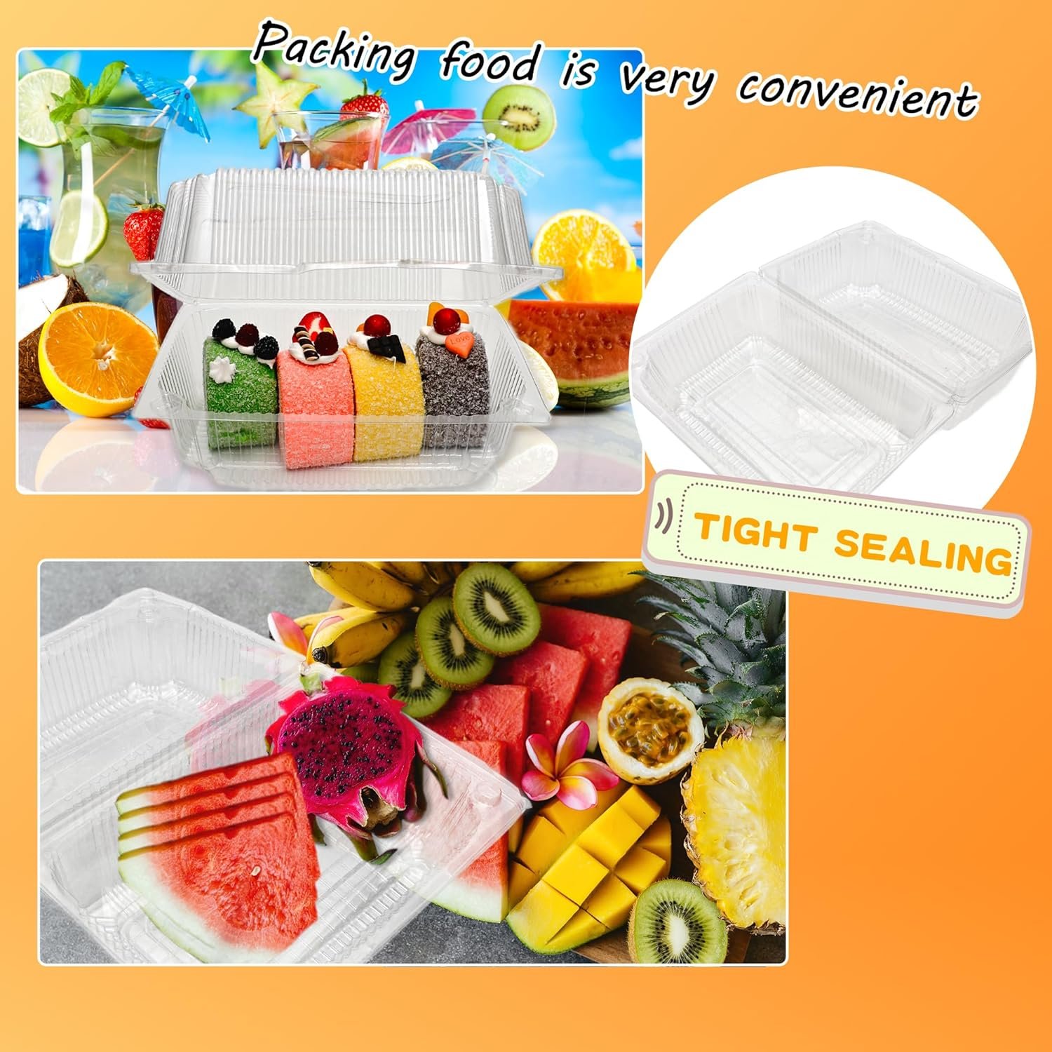 Grossiste Contenants alimentaires clairs en plastique hinged 80 Pcs 7.3 x 4.9 x 3.8 pouces Boîtes à emporter clamshell pour sandwichs, gâteaux, biscuits, pâtisseries et desserts, Fournisseur OEM, Vente en gros.