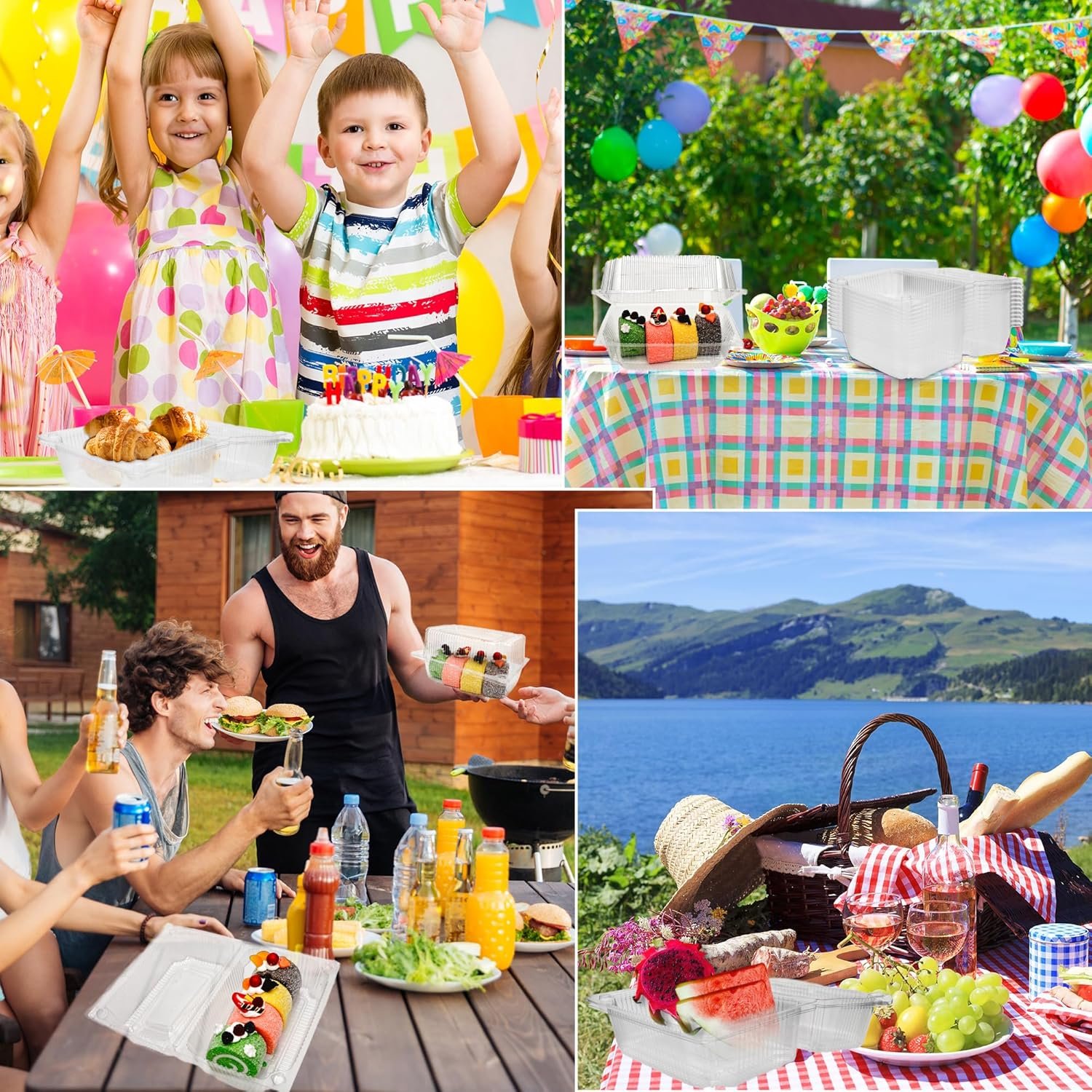 Grossiste Contenants alimentaires clairs en plastique hinged 80 Pcs 7.3 x 4.9 x 3.8 pouces Boîtes à emporter clamshell pour sandwichs, gâteaux, biscuits, pâtisseries et desserts, Fournisseur OEM, Vente en gros.