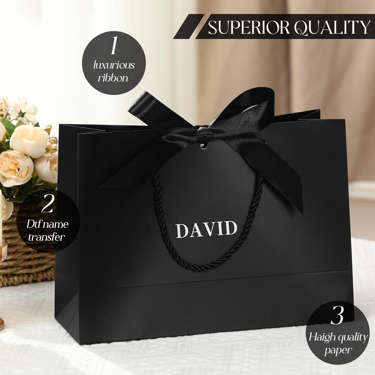 Grossiste sacs cadeaux personnalisés en vrac avec ruban et autocollants logo, sacs pour garçons d'honneur noirs, cadeaux de retour pour fête d'anniversaire, proposition de mariage, fabricant de sacs 6 pièces. Grossiste sacs cadeaux personnalisés en vrac avec ruban et autocollants logo, sacs pour garçons d'honneur noirs, cadeaux de retour pour fête d'anniversaire, proposition de mariage, fabricant de sacs 6 pièces.