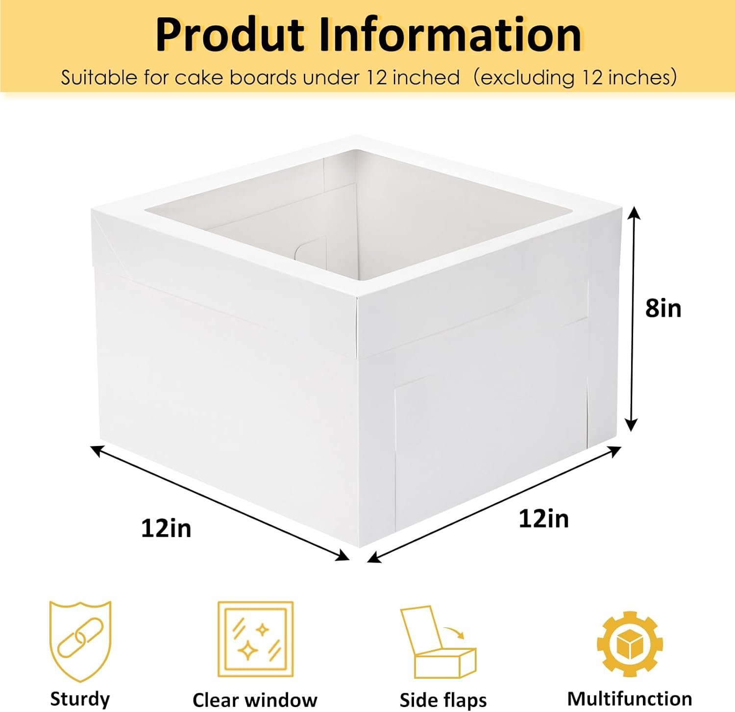 Vente en Gros de Boîtes à Gâteau 12x12x8 Pouces, Conteneurs de Pâtisserie avec Grande Fenêtre, Fabricant de Boîtes à Gâteau Blanches Jetables pour Anniversaire, Fête, Cupcakes, Cookies, Tartes, OEM.