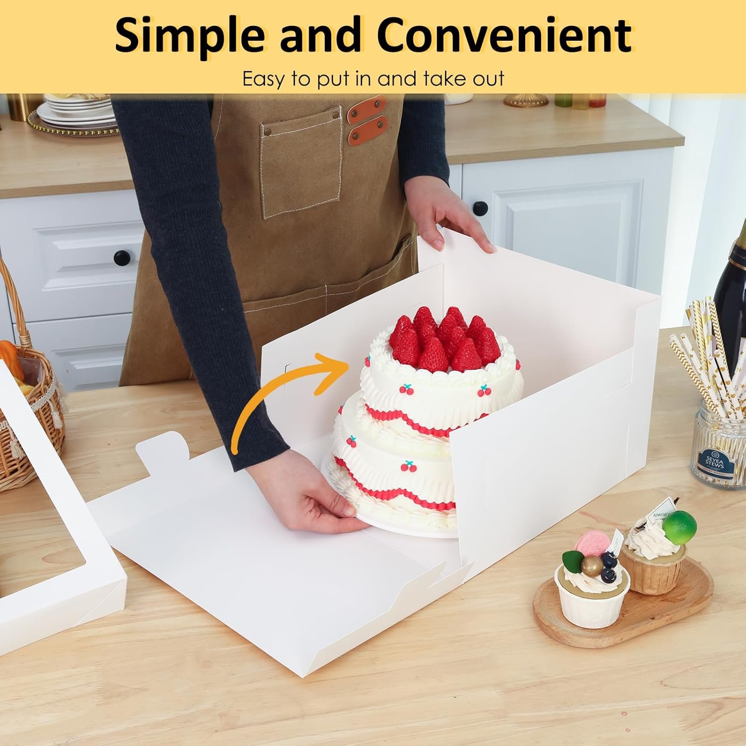 Vente en Gros de Boîtes à Gâteau 12x12x8 Pouces, Conteneurs de Pâtisserie avec Grande Fenêtre, Fabricant de Boîtes à Gâteau Blanches Jetables pour Anniversaire, Fête, Cupcakes, Cookies, Tartes, OEM.