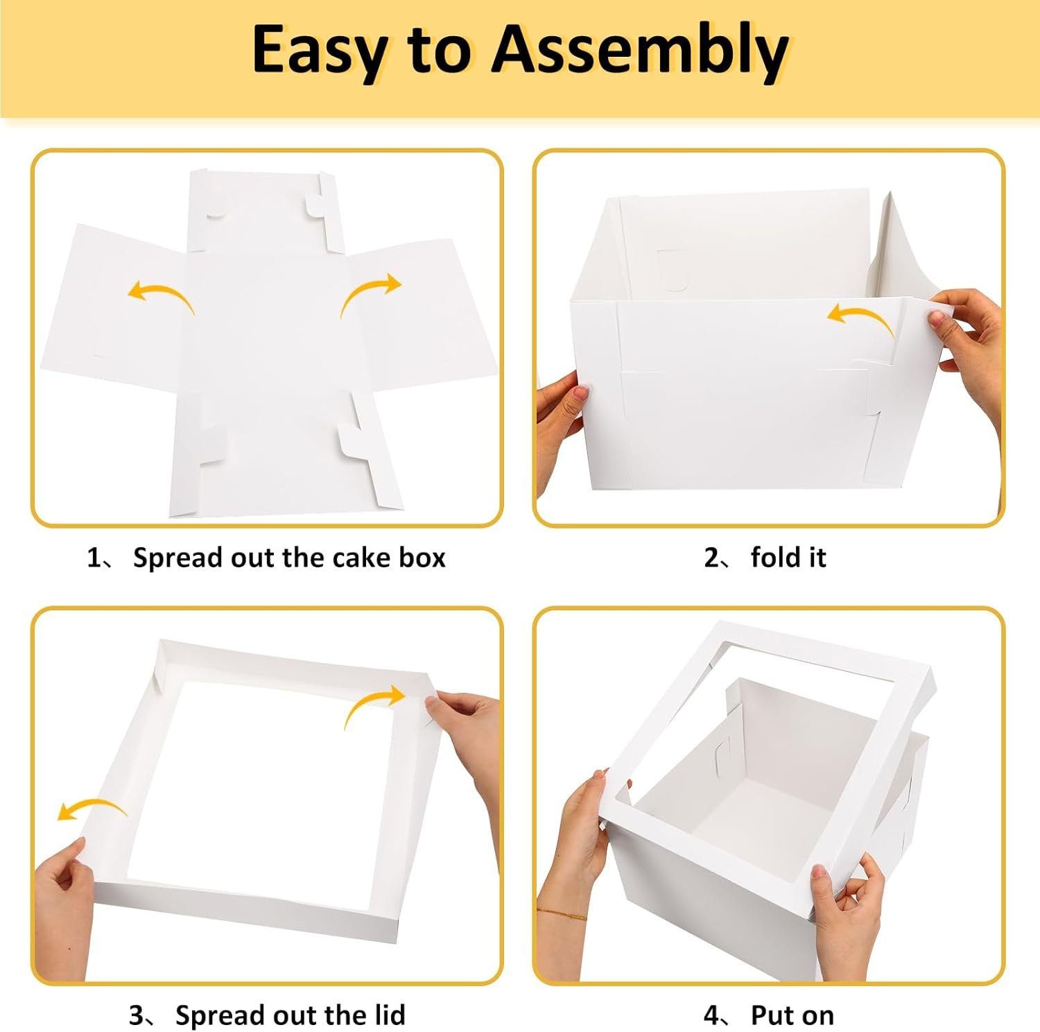 Vente en Gros de Boîtes à Gâteau 12x12x8 Pouces, Conteneurs de Pâtisserie avec Grande Fenêtre, Fabricant de Boîtes à Gâteau Blanches Jetables pour Anniversaire, Fête, Cupcakes, Cookies, Tartes, OEM.