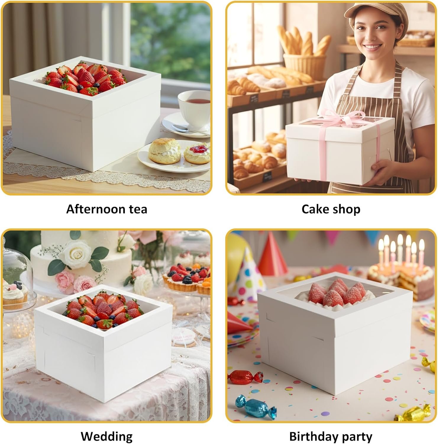 Vente en Gros de Boîtes à Gâteau 12x12x8 Pouces, Conteneurs de Pâtisserie avec Grande Fenêtre, Fabricant de Boîtes à Gâteau Blanches Jetables pour Anniversaire, Fête, Cupcakes, Cookies, Tartes, OEM.