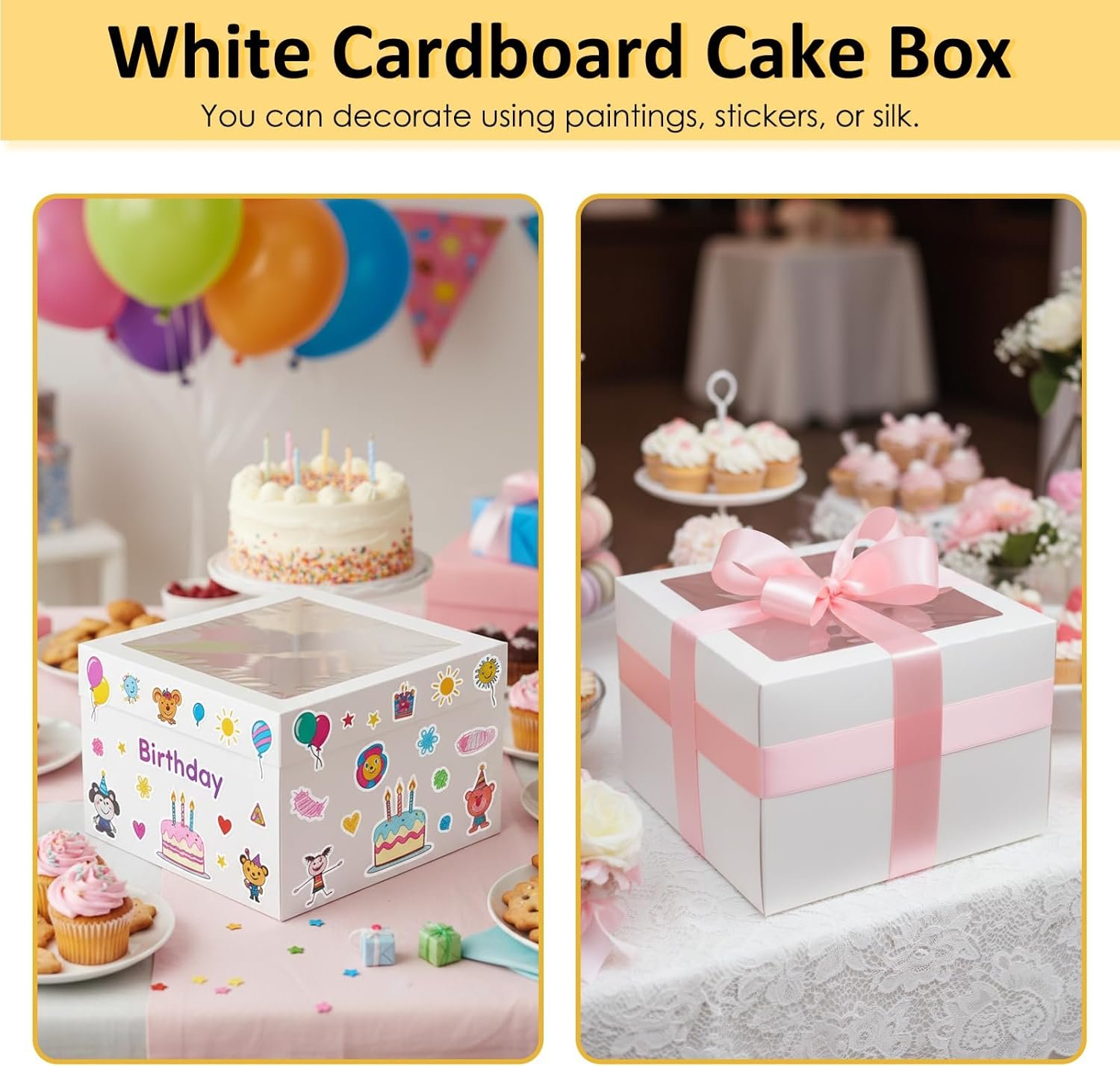 Vente en Gros de Boîtes à Gâteau 12x12x8 Pouces, Conteneurs de Pâtisserie avec Grande Fenêtre, Fabricant de Boîtes à Gâteau Blanches Jetables pour Anniversaire, Fête, Cupcakes, Cookies, Tartes, OEM.
