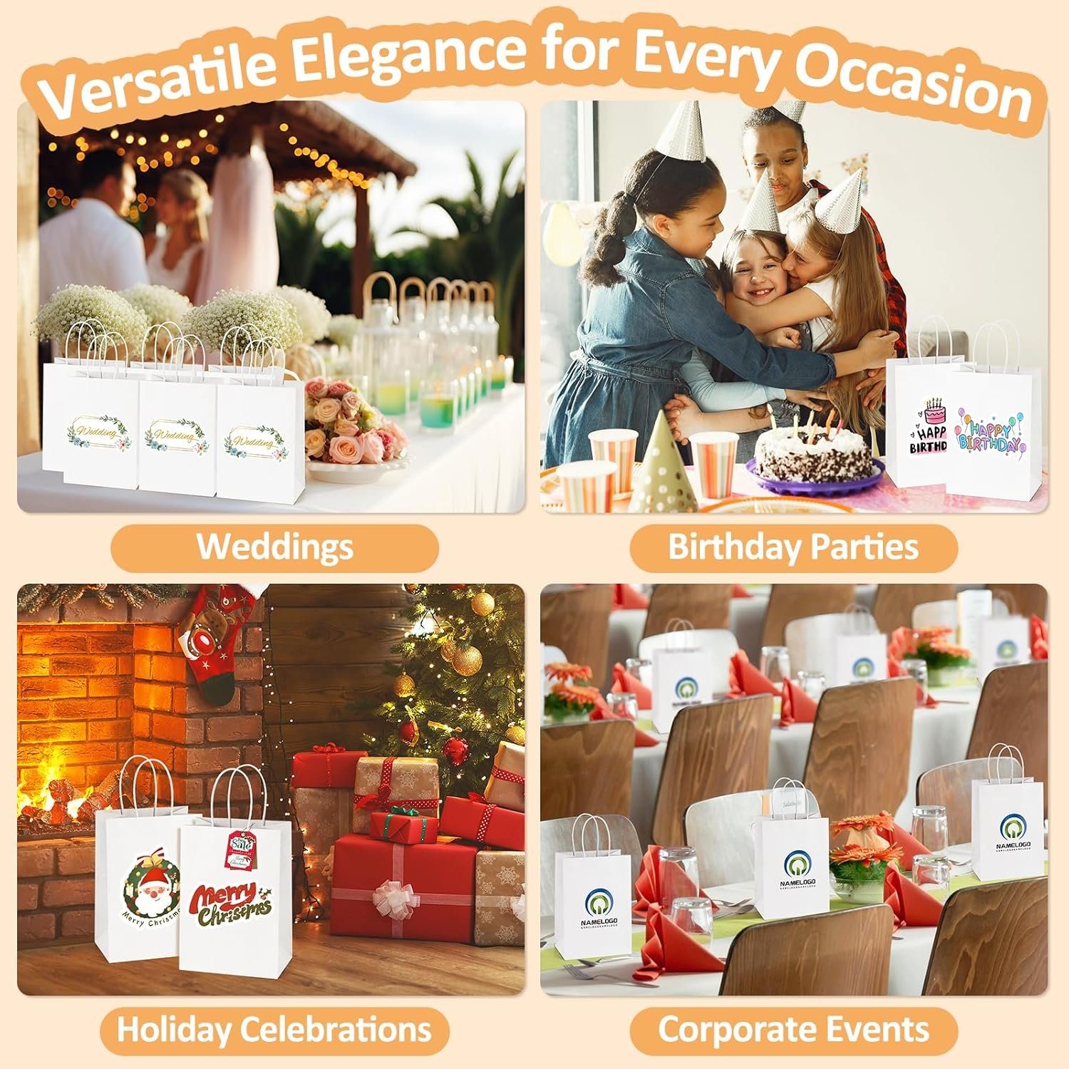 Grossiste de sacs en papier blanc 8x4.25x10.5 avec poignées, sacs en kraft pour cadeaux et courses, OEM en vrac, fournisseur de sacs en papier moyens.