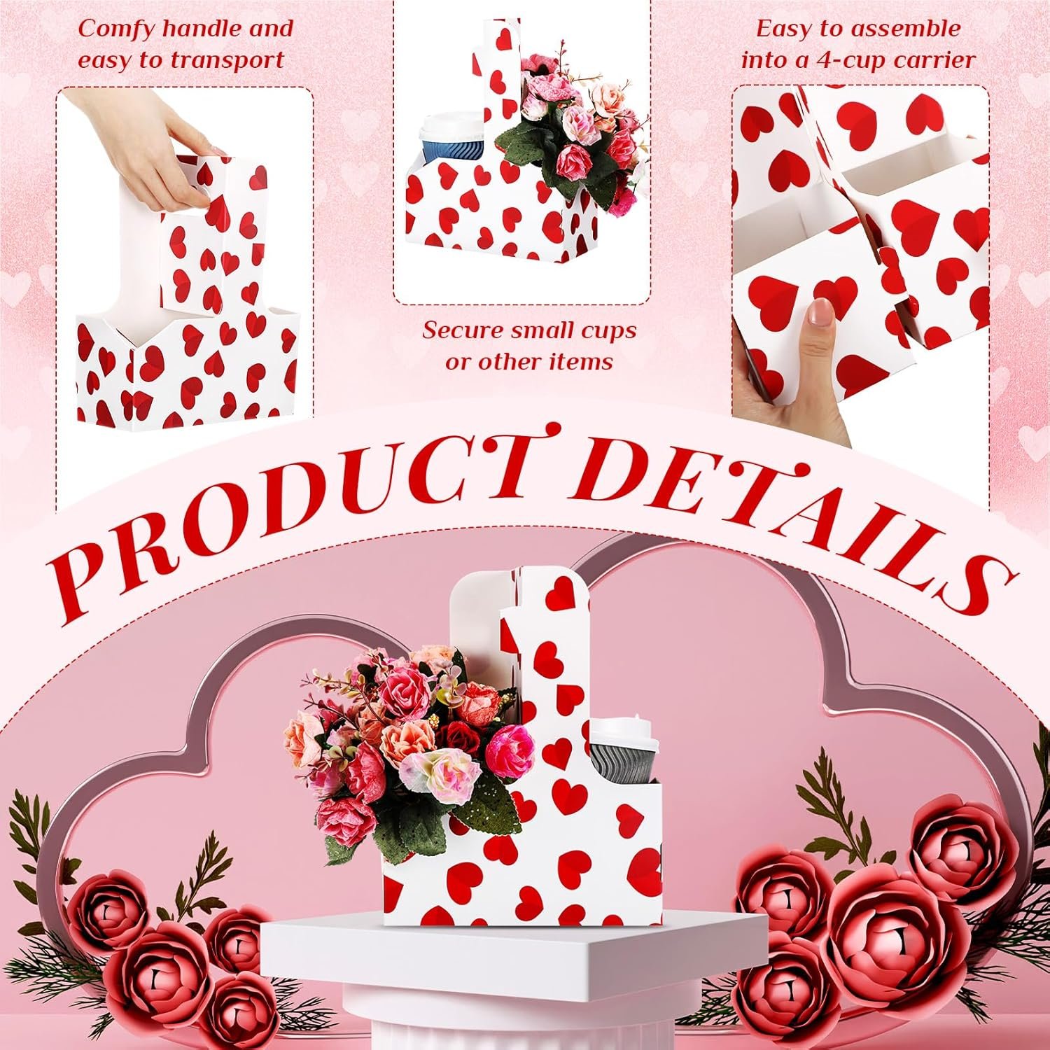 Grossiste 24 Pcs Porte-Gobelet avec Poignée pour boissons, 2 tasses Rouge Coeur en Carton jetable, OEM Support pliable pour boissons chaudes et froides, Vente en Gros pour Fournitures de fête Galentine. Grossiste 24 Pcs Porte-Gobelet avec Poignée pour boissons, 2 tasses Rouge Coeur en Carton jetable, OEM Support pliable pour boissons chaudes et froides, Vente en Gros pour Fournitures de fête Galentine.