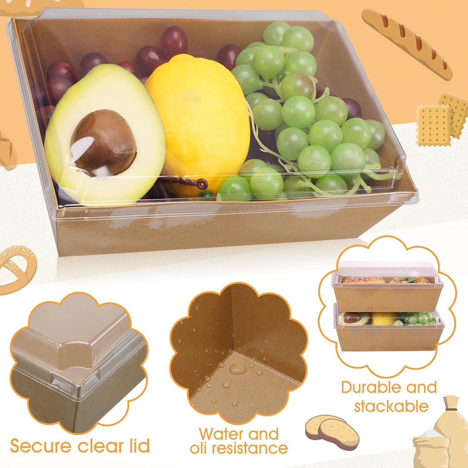 Grossiste en Vrac Boîtes de Charcuterie 50 Pack 8 x 6 avec Couvercles Transparente Conteneurs Alimentaires Jetables Pour Salades Sandwichs Gâteaux et Desserts - Fournisseur OEM