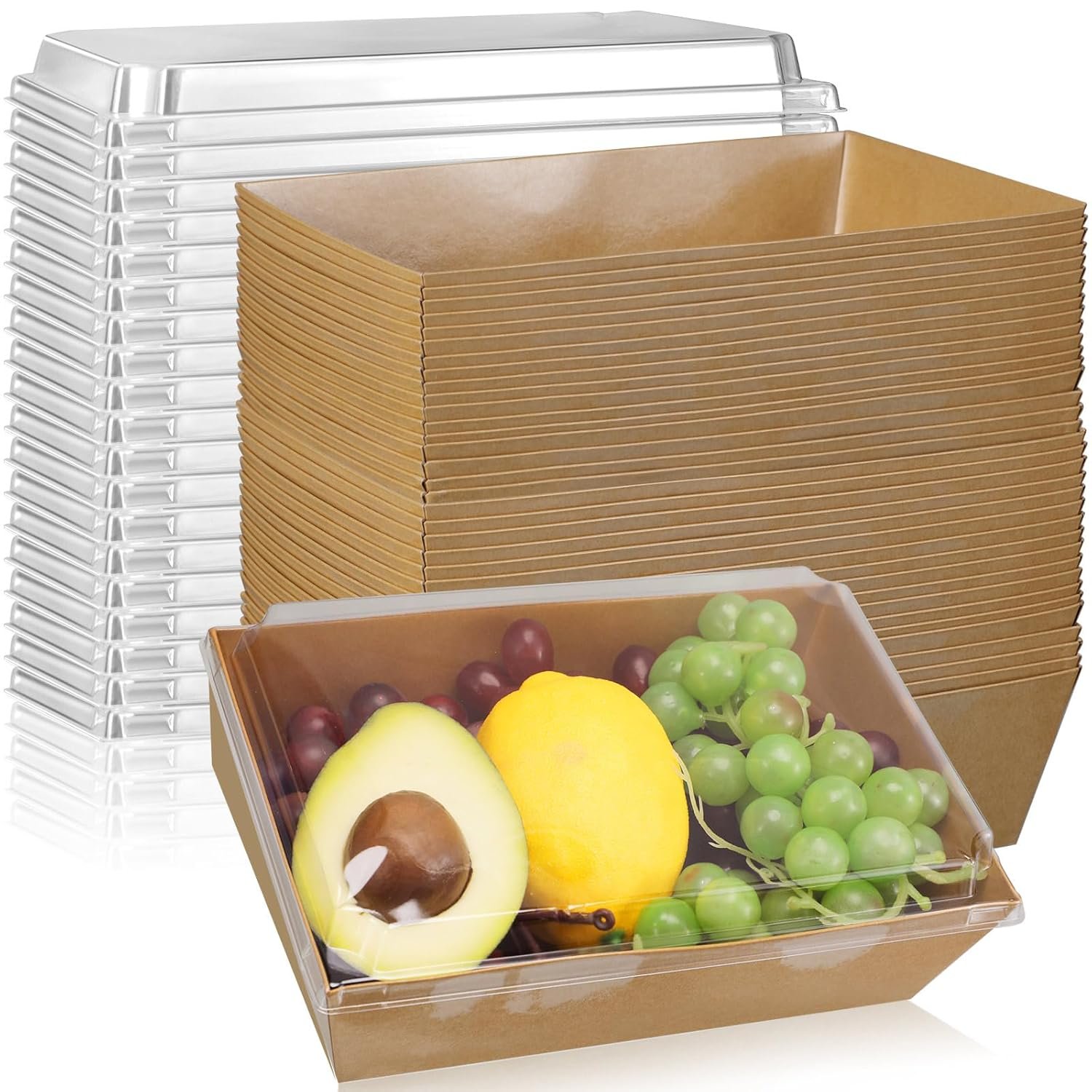 Grossiste en Vrac Boîtes de Charcuterie 50 Pack 8 x 6 avec Couvercles Transparente Conteneurs Alimentaires Jetables Pour Salades Sandwichs Gâteaux et Desserts - Fournisseur OEM