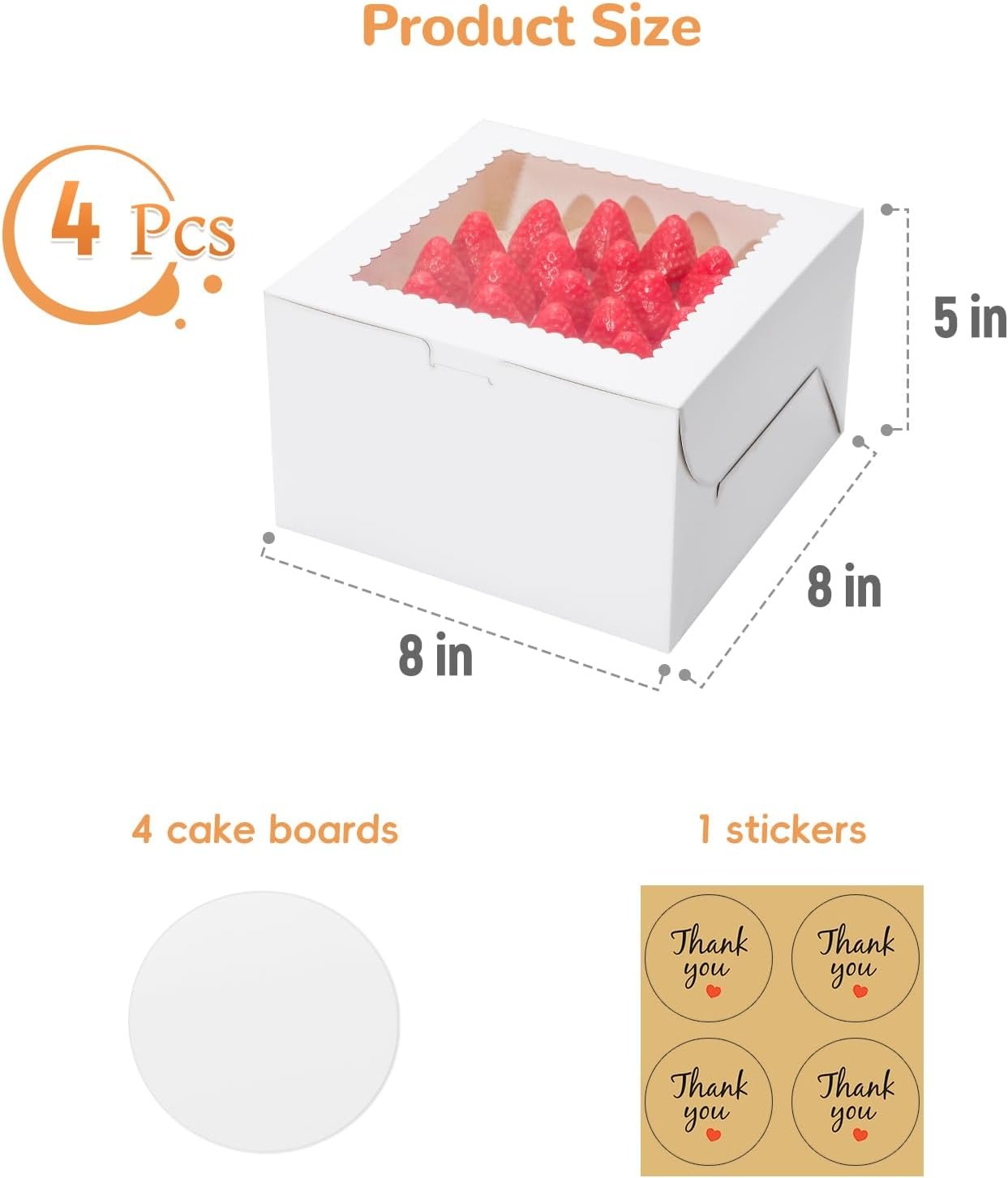 Grossiste Boîtes à Gâteau 8 Pouces avec Fenêtre, 4 Sets de Boîtes de Pâtisserie avec Plateaux et Autocollants, OEM, Boîte à Cupcake pour Anniversaire, Fête, Mariage, Fête des Mères, Saint-Valentin, Noël (8x8x5 pouces) Grossiste Boîtes à Gâteau 8 Pouces avec Fenêtre, 4 Sets de Boîtes de Pâtisserie avec Plateaux et Autocollants, OEM, Boîte à Cupcake pour Anniversaire, Fête, Mariage, Fête des Mères, Saint-Valentin, Noël (8x8x5 pouces)